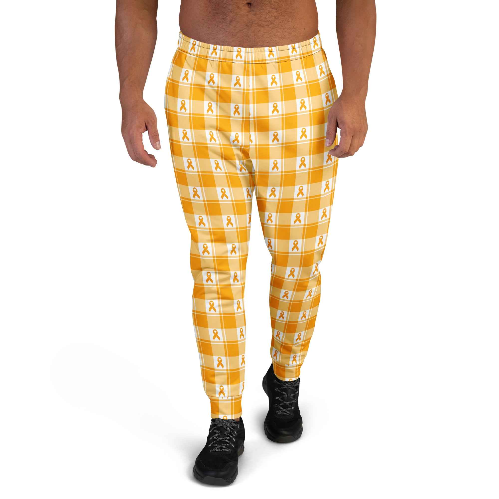Men's Joggers Kidney Cancer Awareness Plaid, Orange Ribbon, Supportive Gift 3XL - Scottish Squares