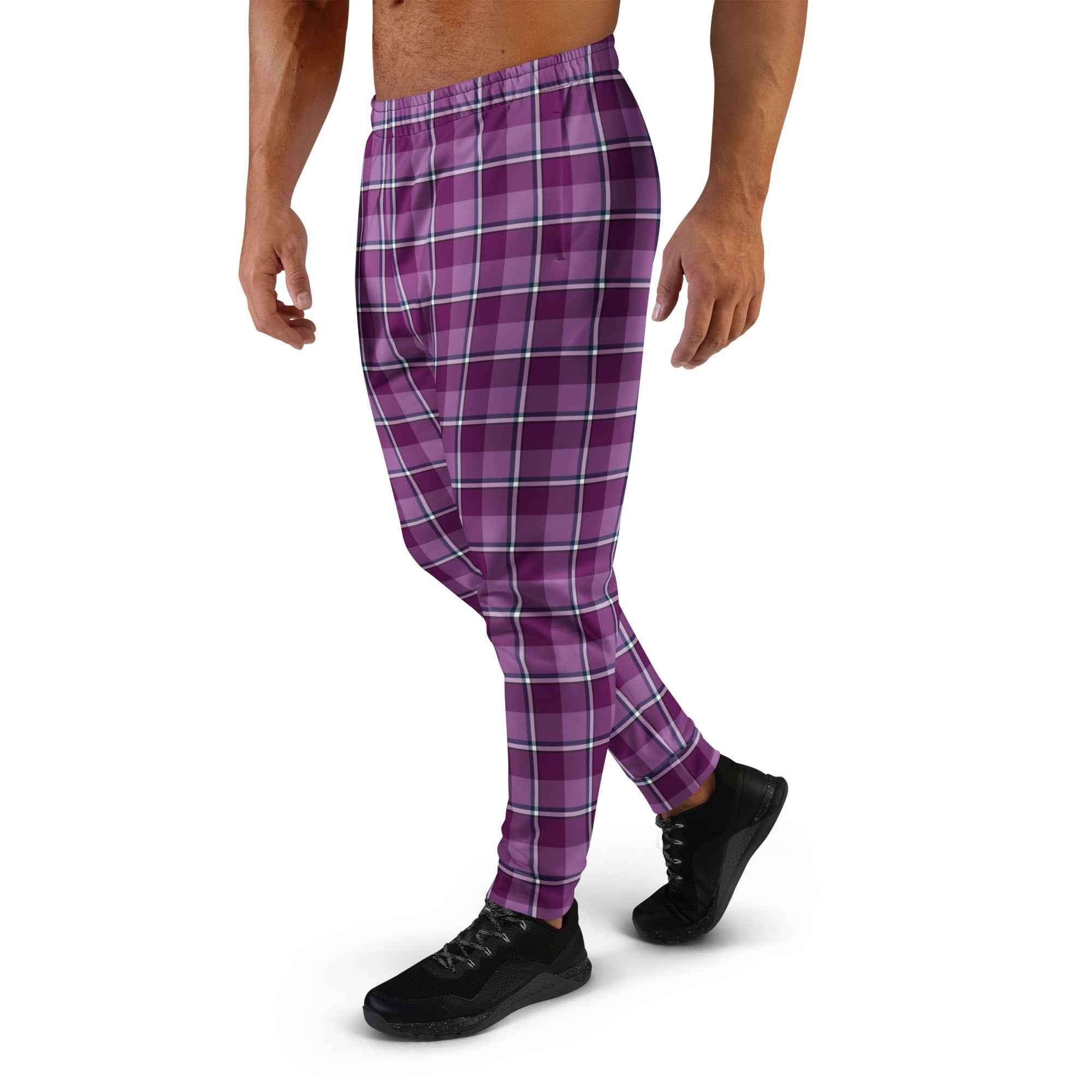 Purple and Trendy Pink Plaid Men's Joggers - Scottish Squares