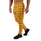 Blaze Orange and Bird Flower Plaid Men's Joggers - Scottish Squares