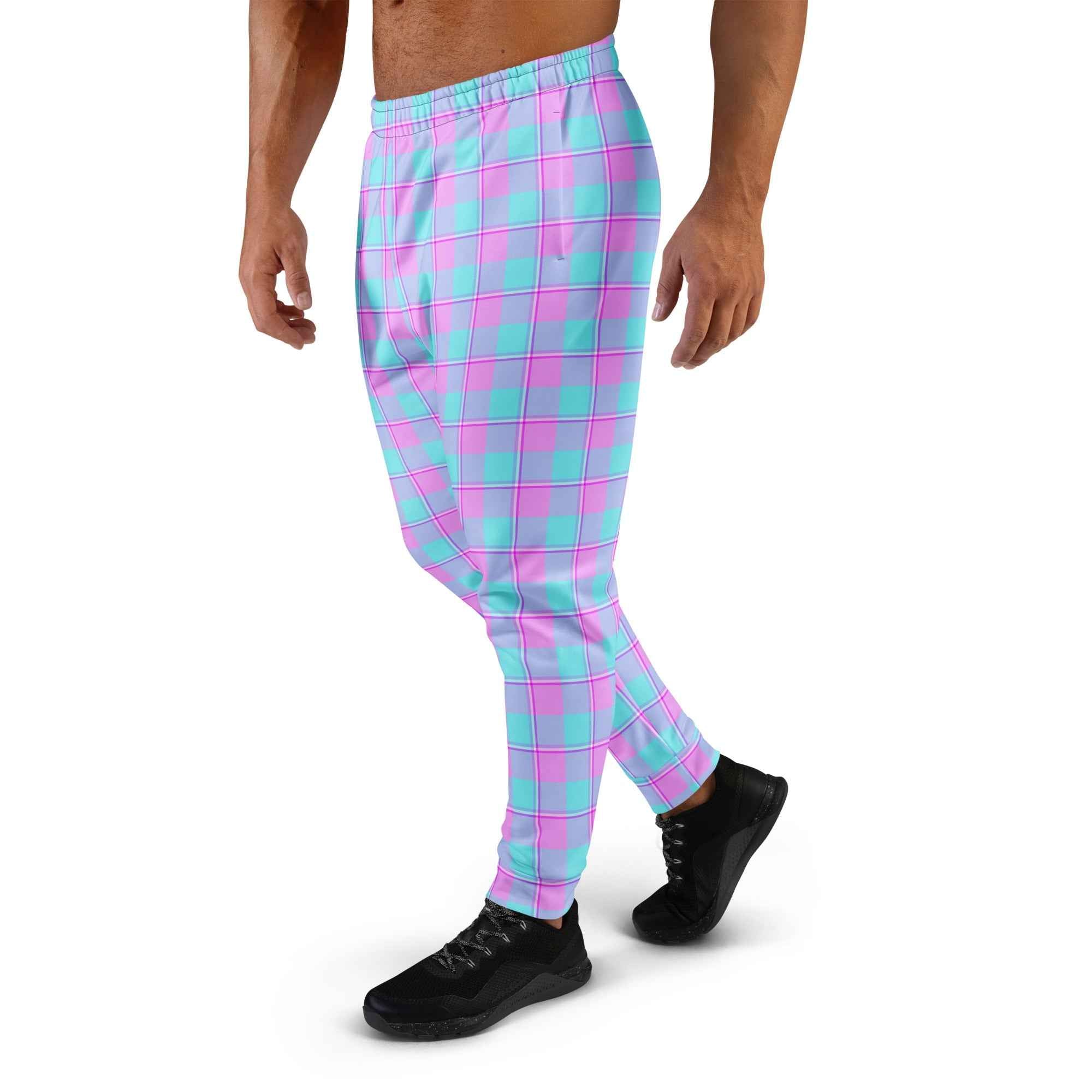 Mauve and Coastal Mist Plaid Men's Joggers - Scottish Squares