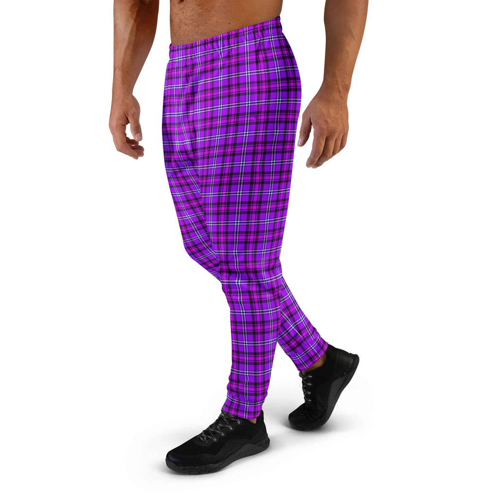 Electric Violet and Fuchsia Plaid Men's Joggers - Scottish Squares