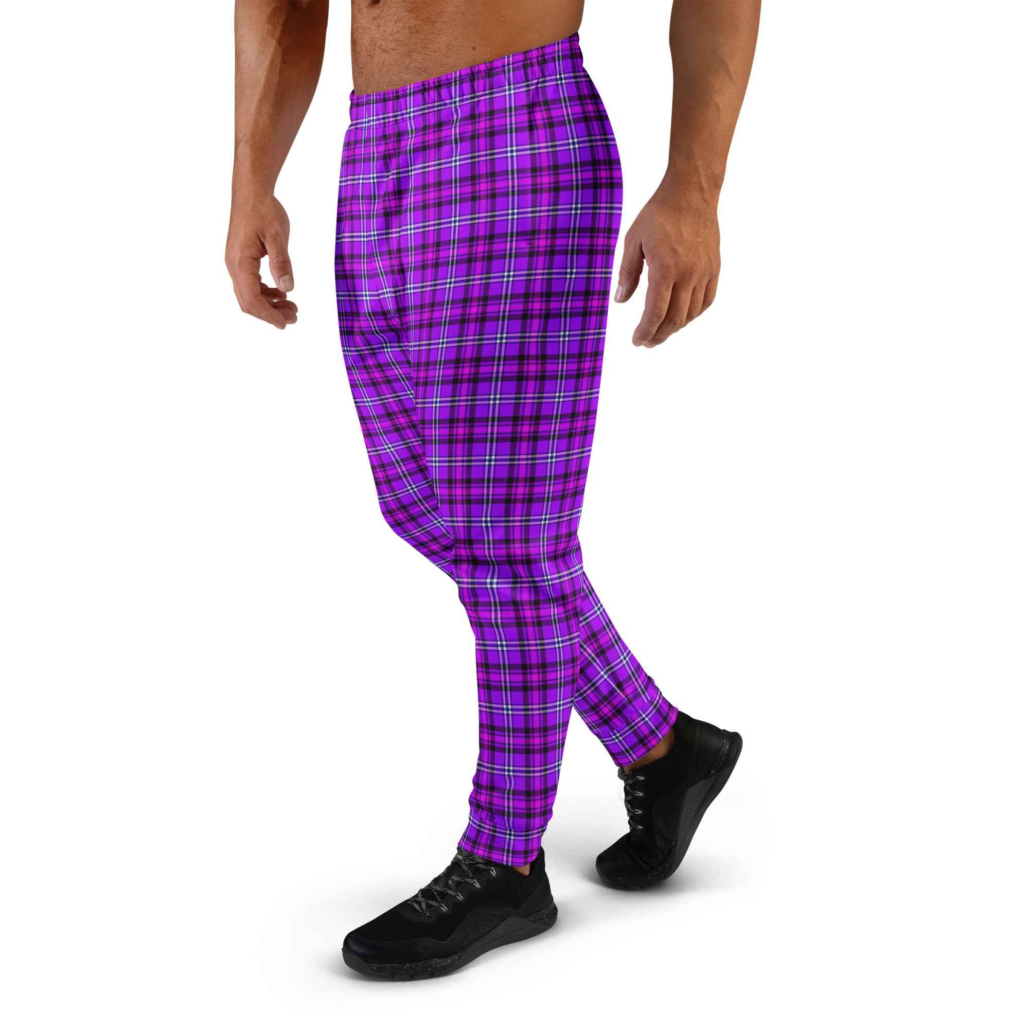 Electric Violet and Fuchsia Plaid Men's Joggers - Scottish Squares