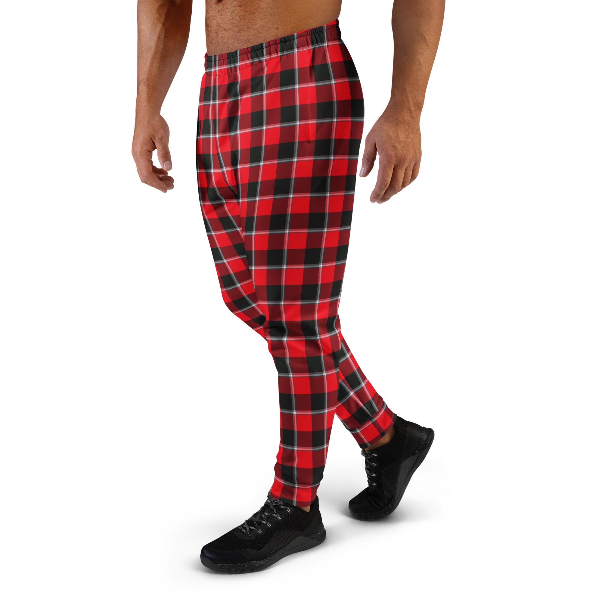Red Ribbon and Heavy Metal Plaid Men's Joggers - Scottish Squares