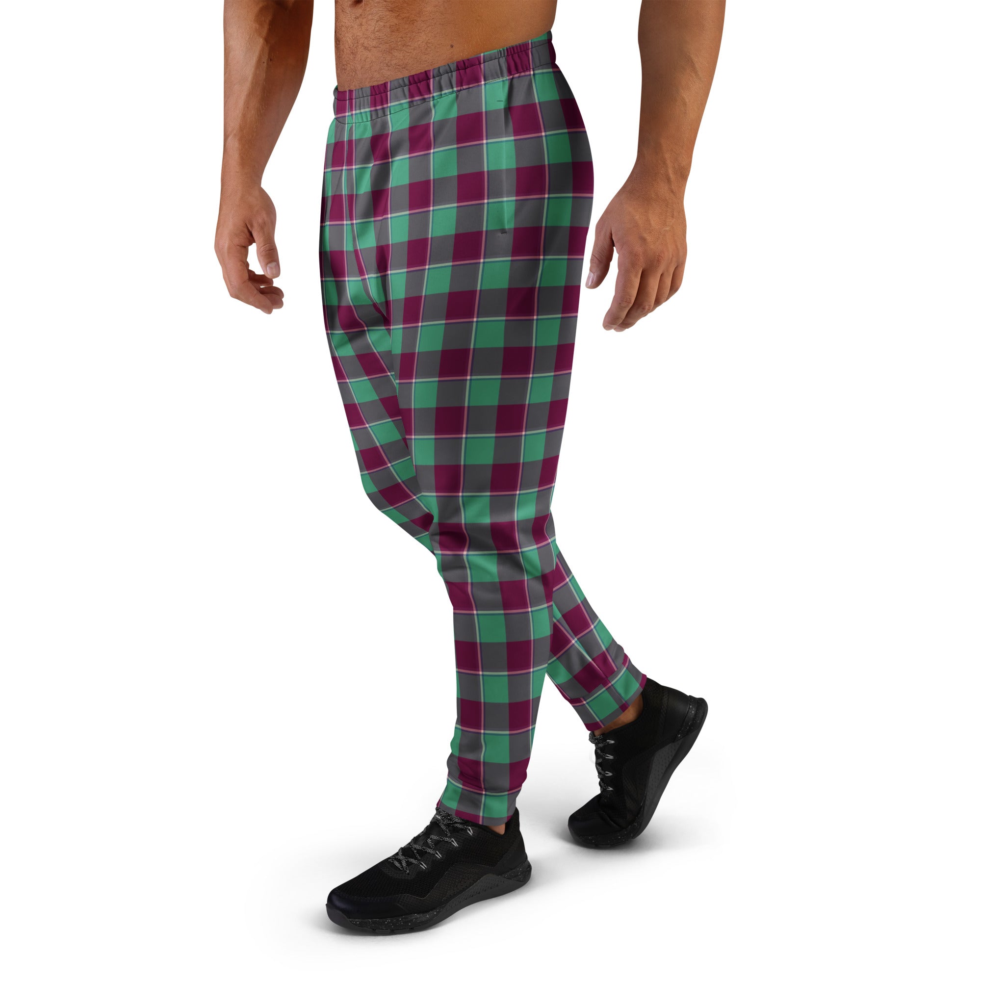 Ocean Green and Mulberry Wood Plaid Men's Joggers - Scottish Squares