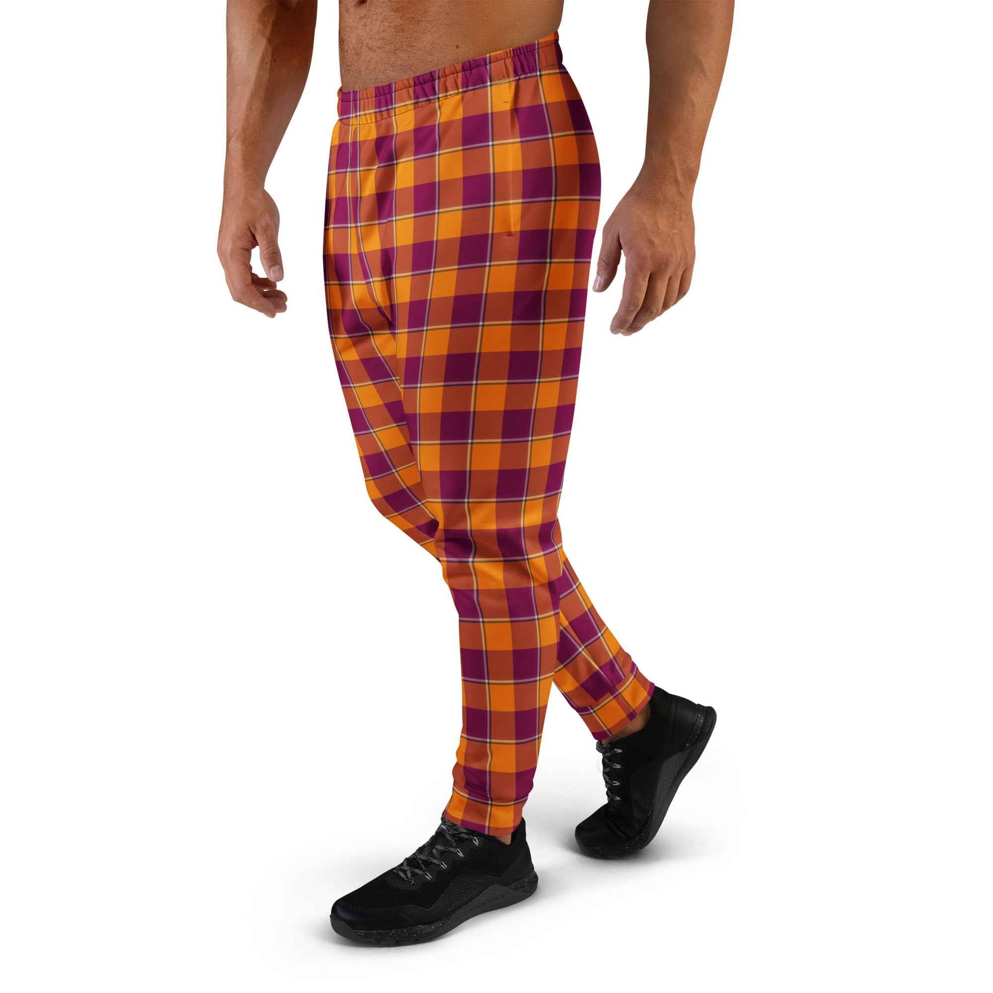 Tahiti Gold and Rose Bud Cherry Plaid Men's Joggers - Scottish Squares