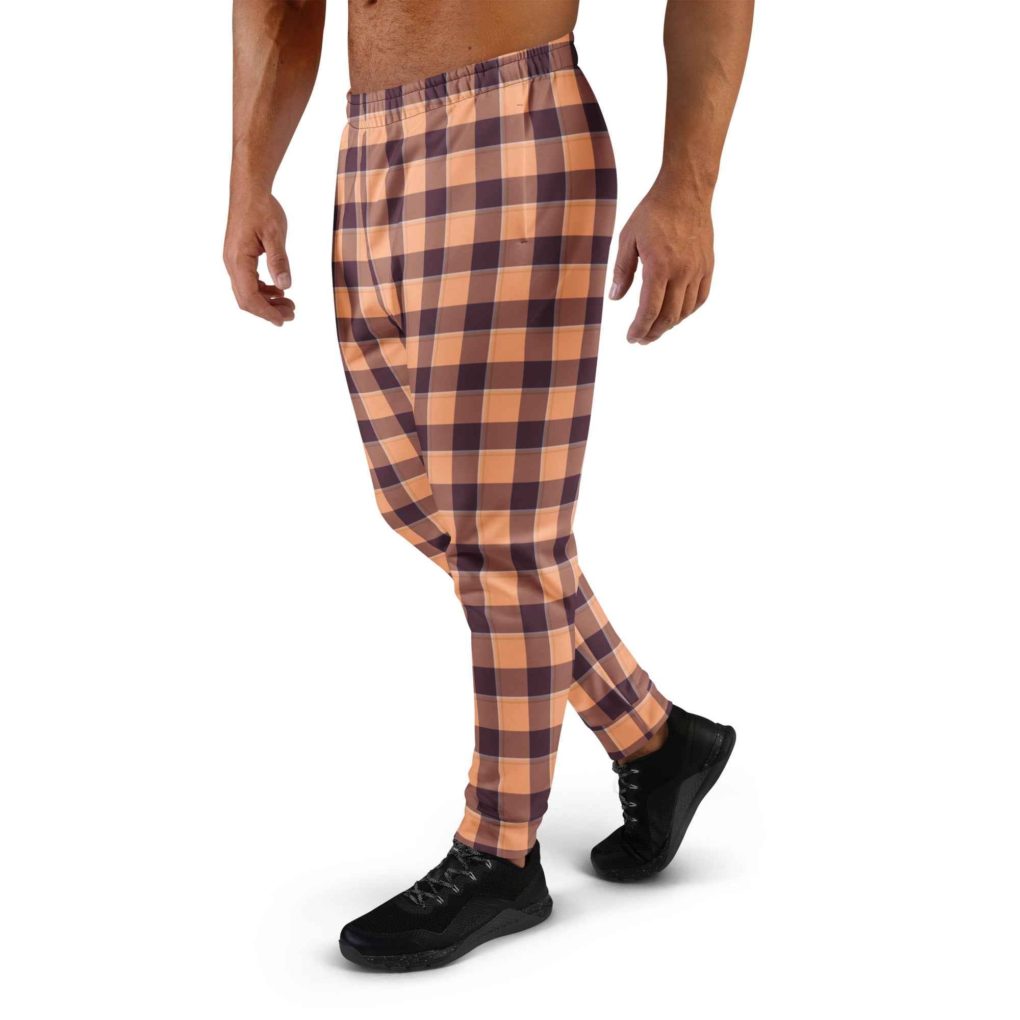 Hit Pink and Livid Brown Plaid Men's Joggers - Scottish Squares