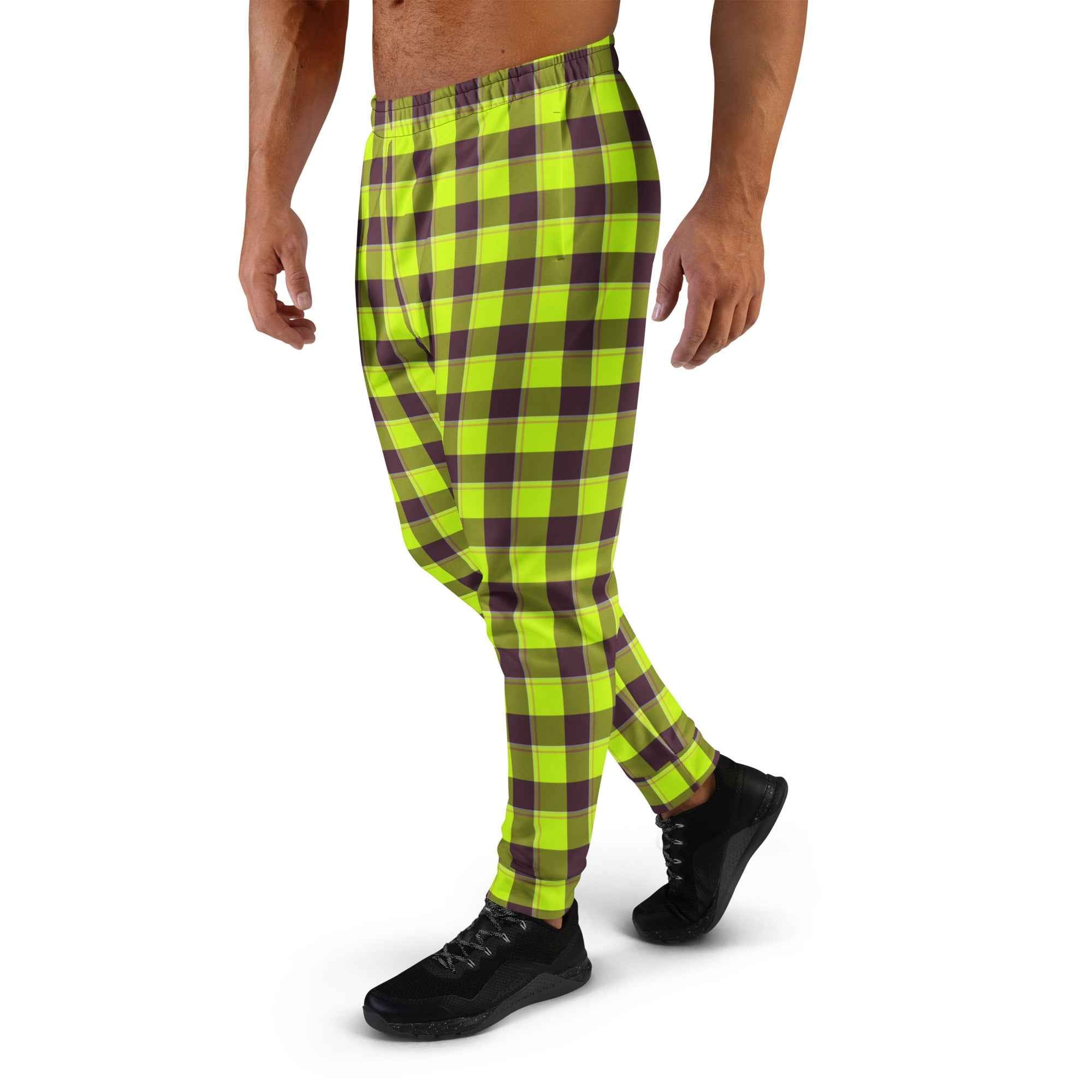 Electric Lime and Livid Brown Plaid Men's Joggers - Scottish Squares