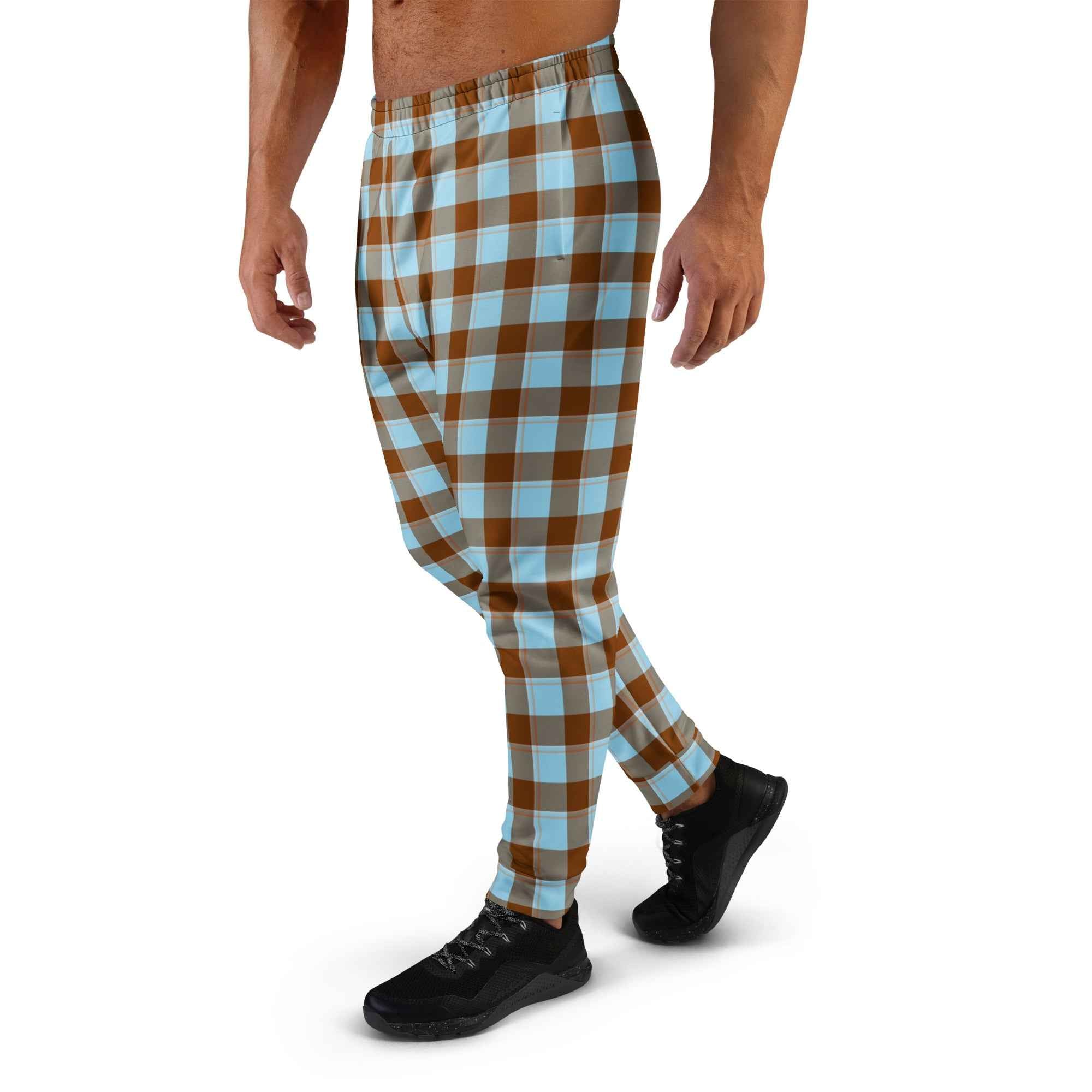 Blizzard Blue and Livid Brown Plaid Men's Joggers - Scottish Squares