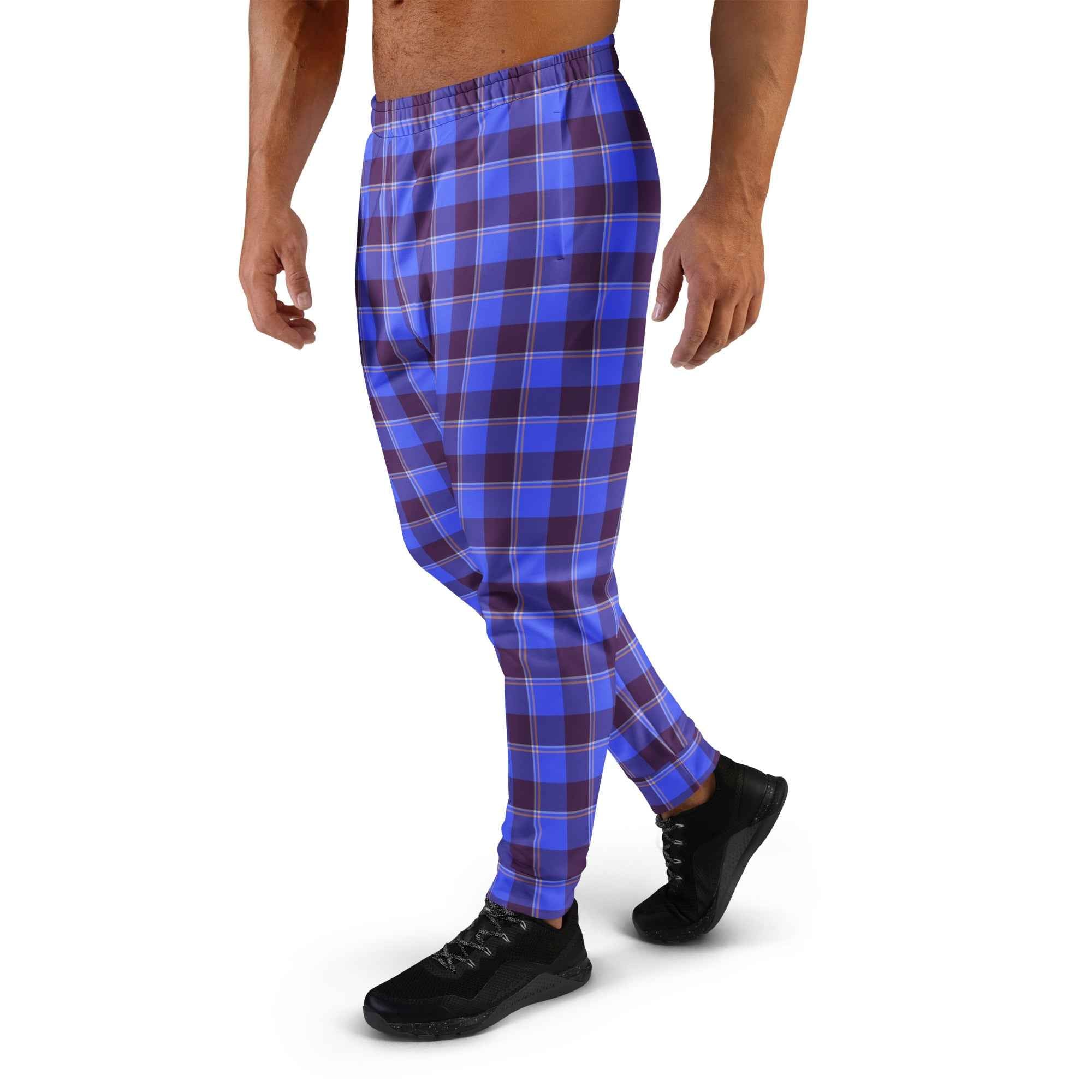 Cornflower Blue and Livid Brown Plaid Men's Joggers - Scottish Squares