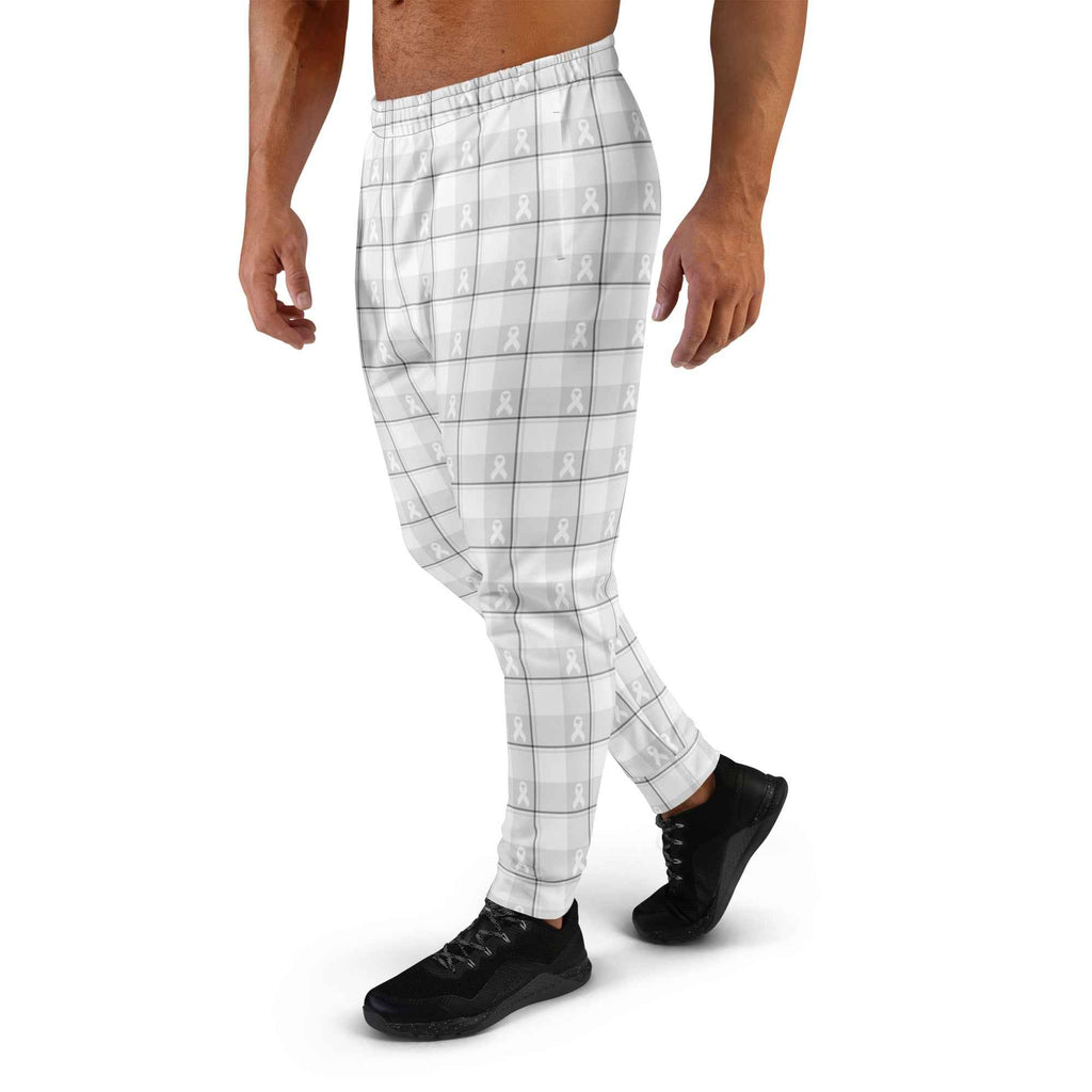Men's Joggers Lung Cancer Awareness Plaid, White Ribbon, Supportive Gift - Scottish Squares