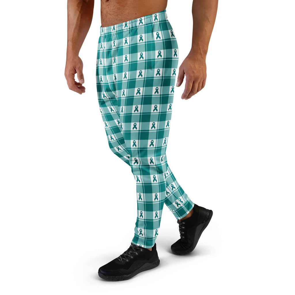 Men's Joggers Cervical Cancer Awareness Plaid, Teal Ribbon, Supportive Gift - Scottish Squares