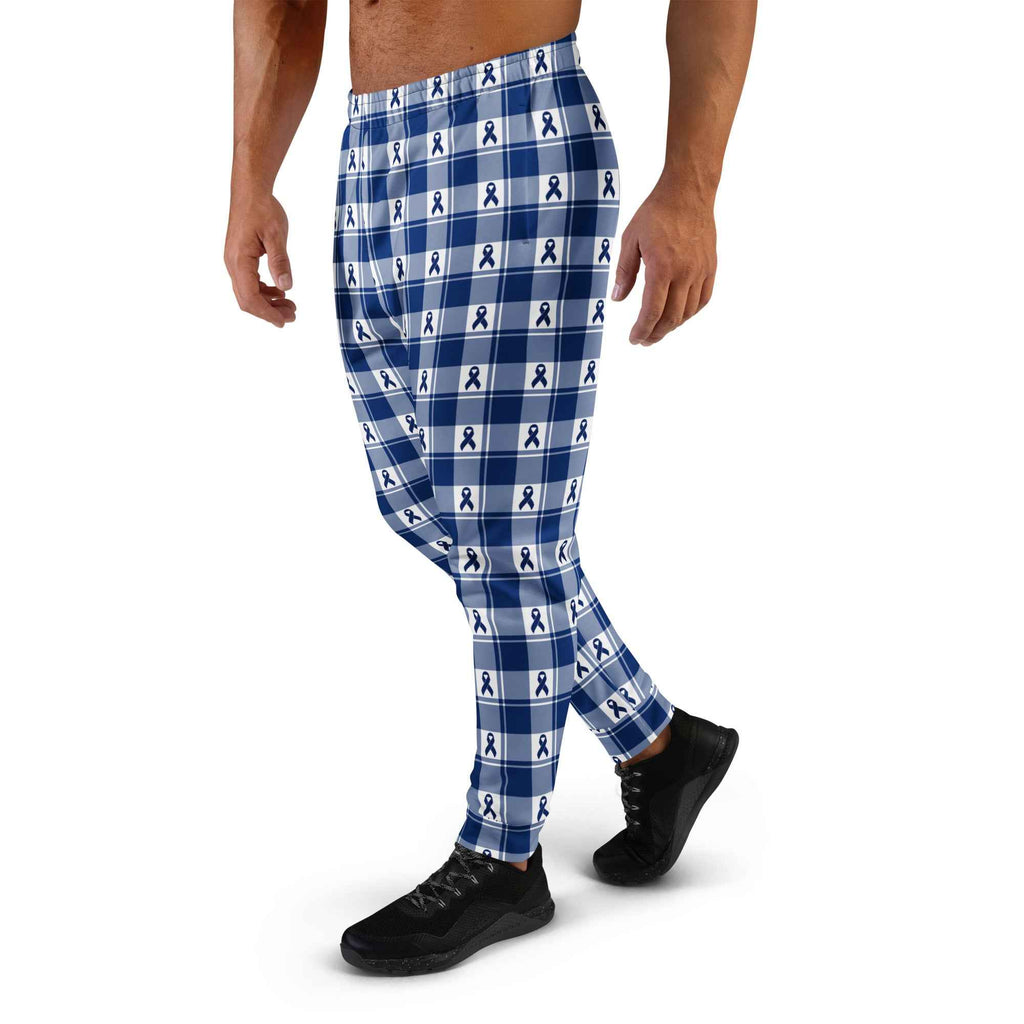 Men's Joggers Colorectal Cancer Awareness Plaid, Dark Blue Ribbon, Supportive Gift - Scottish Squares