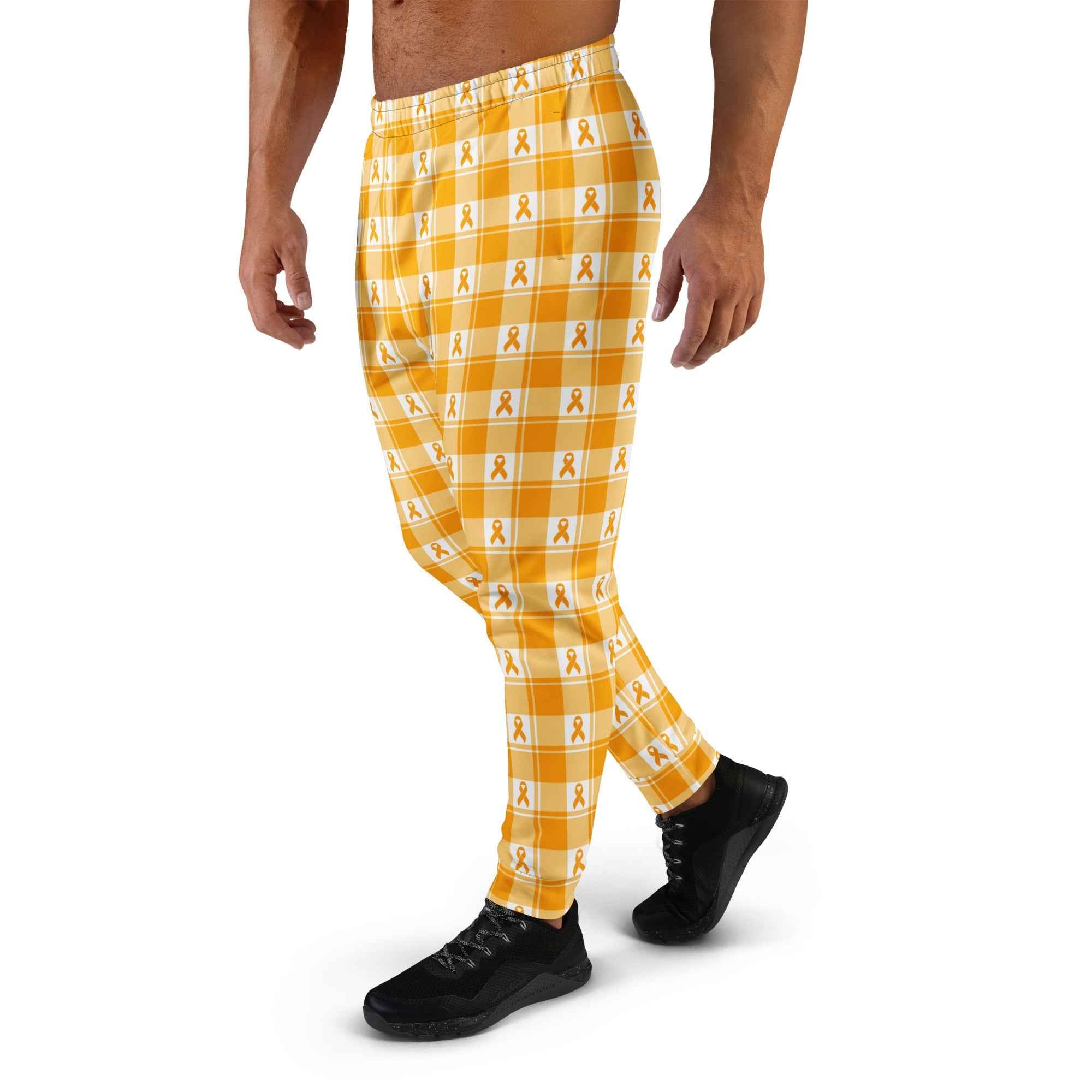 Men's Joggers Kidney Cancer Awareness Plaid, Orange Ribbon, Supportive Gift - Scottish Squares