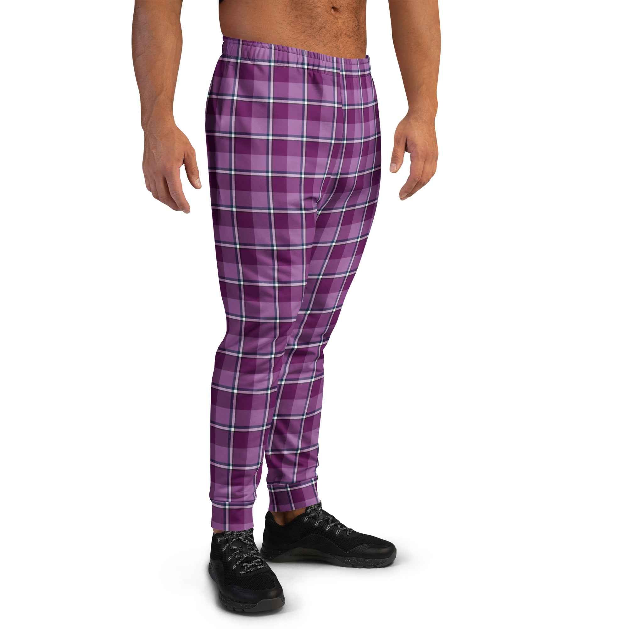 Purple and Trendy Pink Plaid Men's Joggers - Scottish Squares