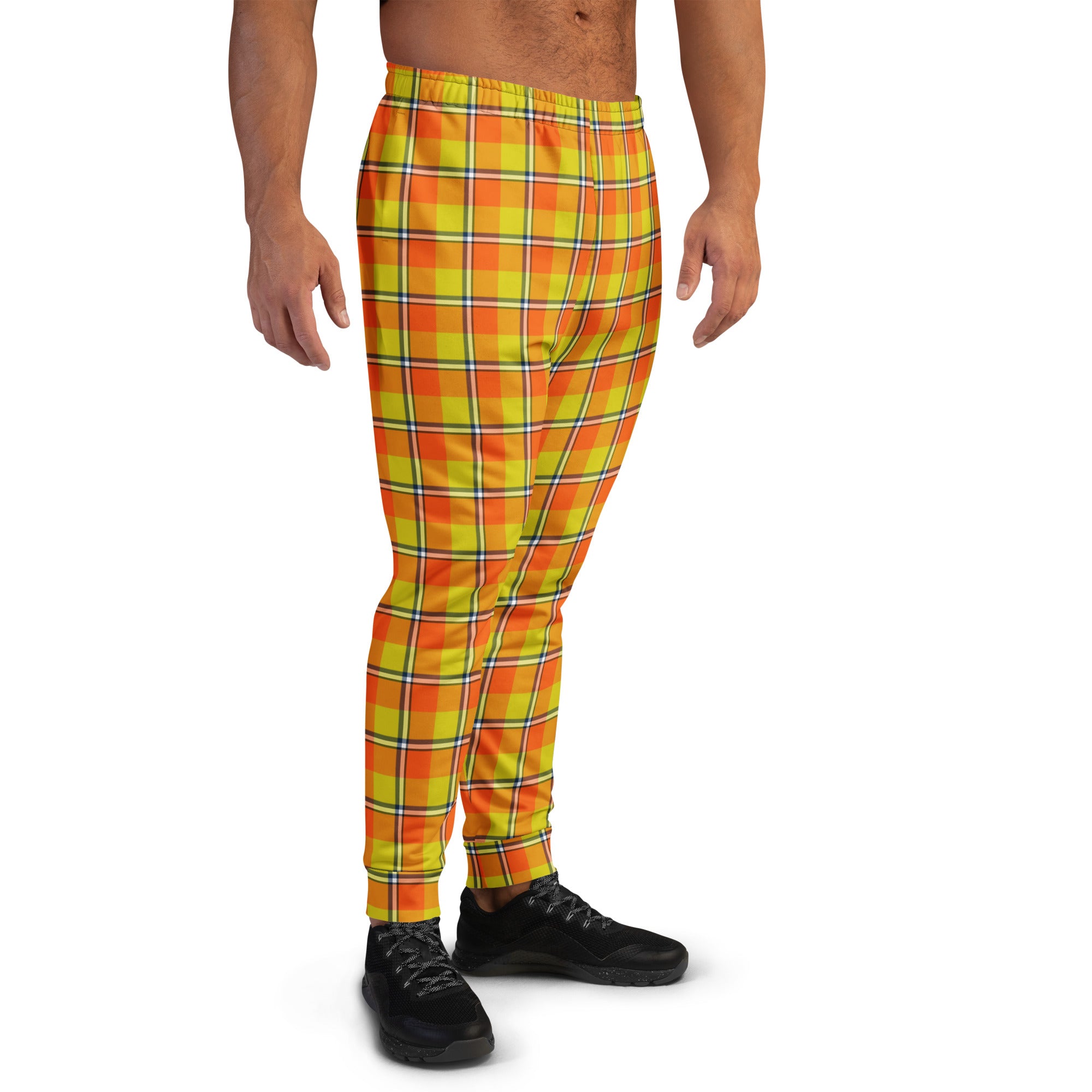 Blaze Orange and Bird Flower Plaid Men's Joggers - Scottish Squares