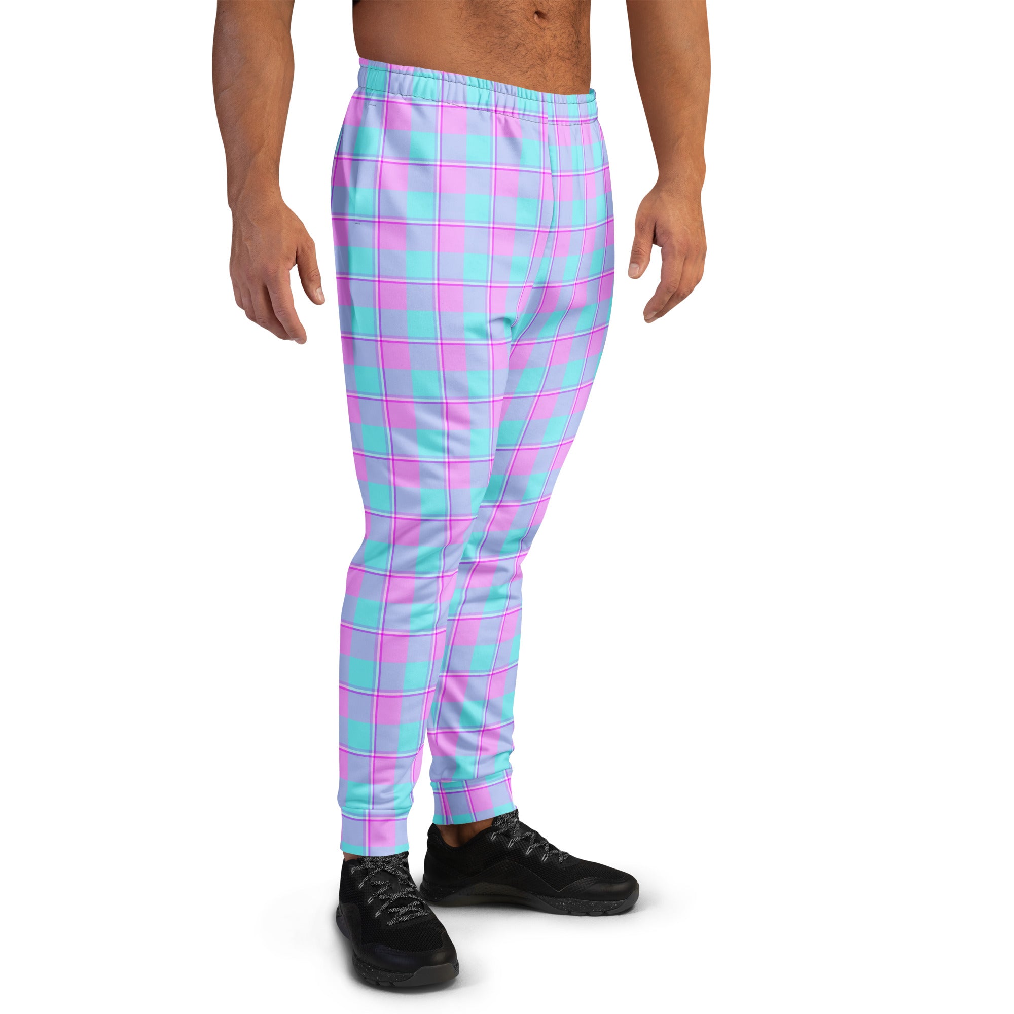 Mauve and Coastal Mist Plaid Men's Joggers - Scottish Squares