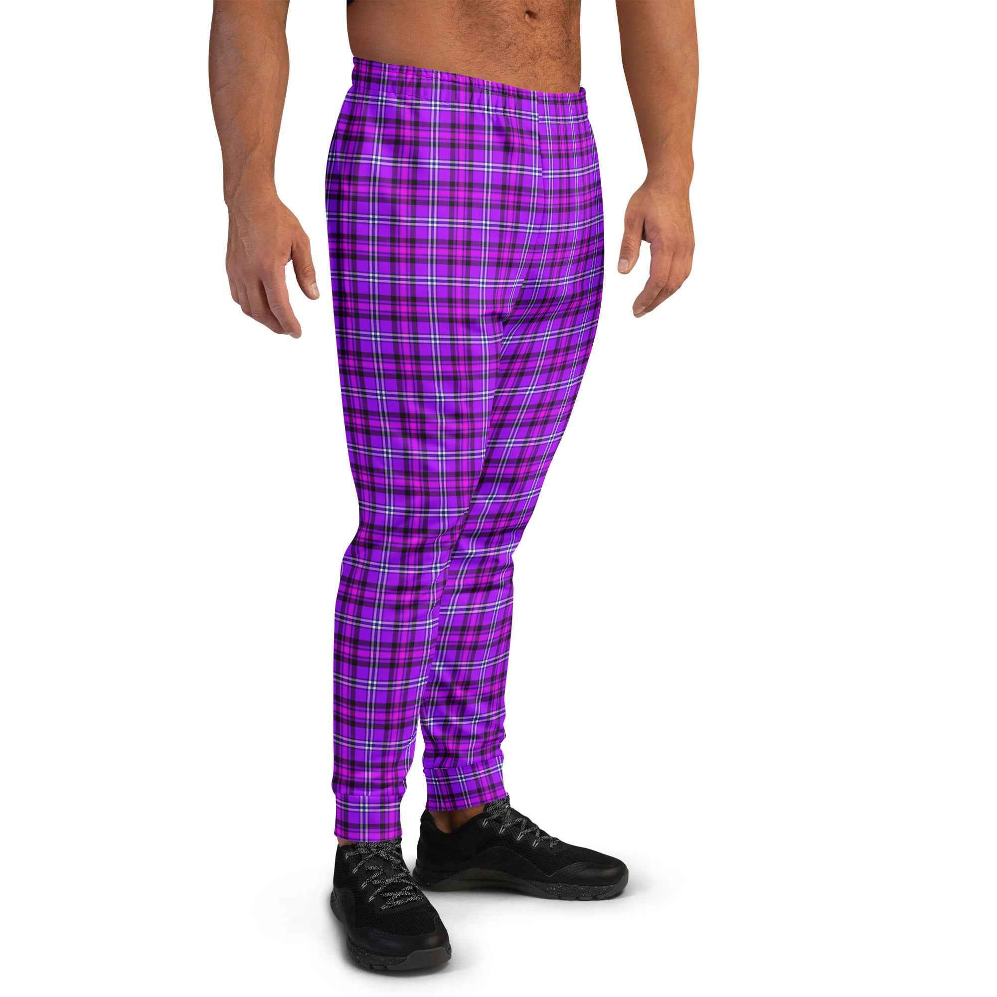 Electric Violet and Fuchsia Plaid Men's Joggers - Scottish Squares