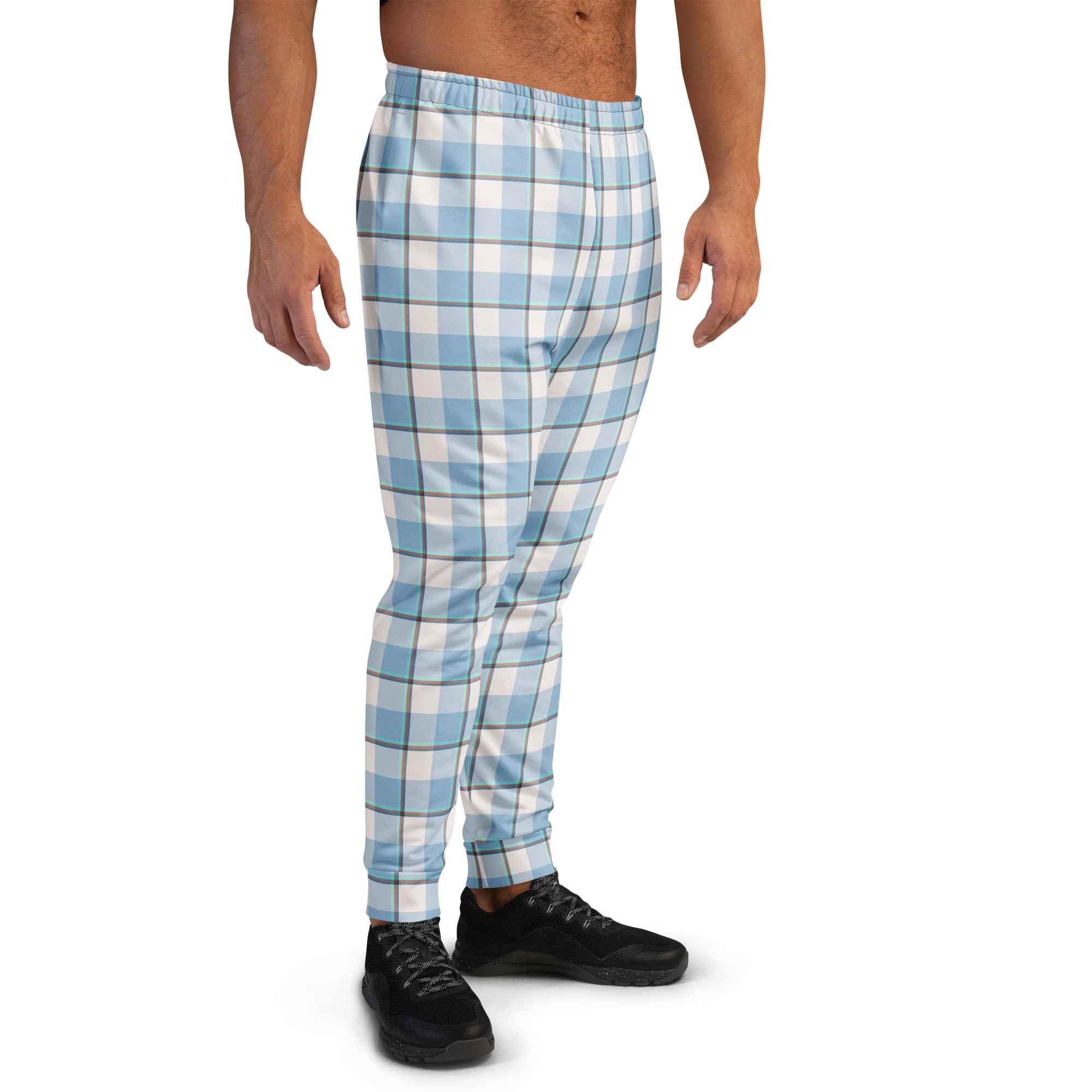 Pink Cloud and Blue Lagoon Plaid Men's Joggers - Scottish Squares
