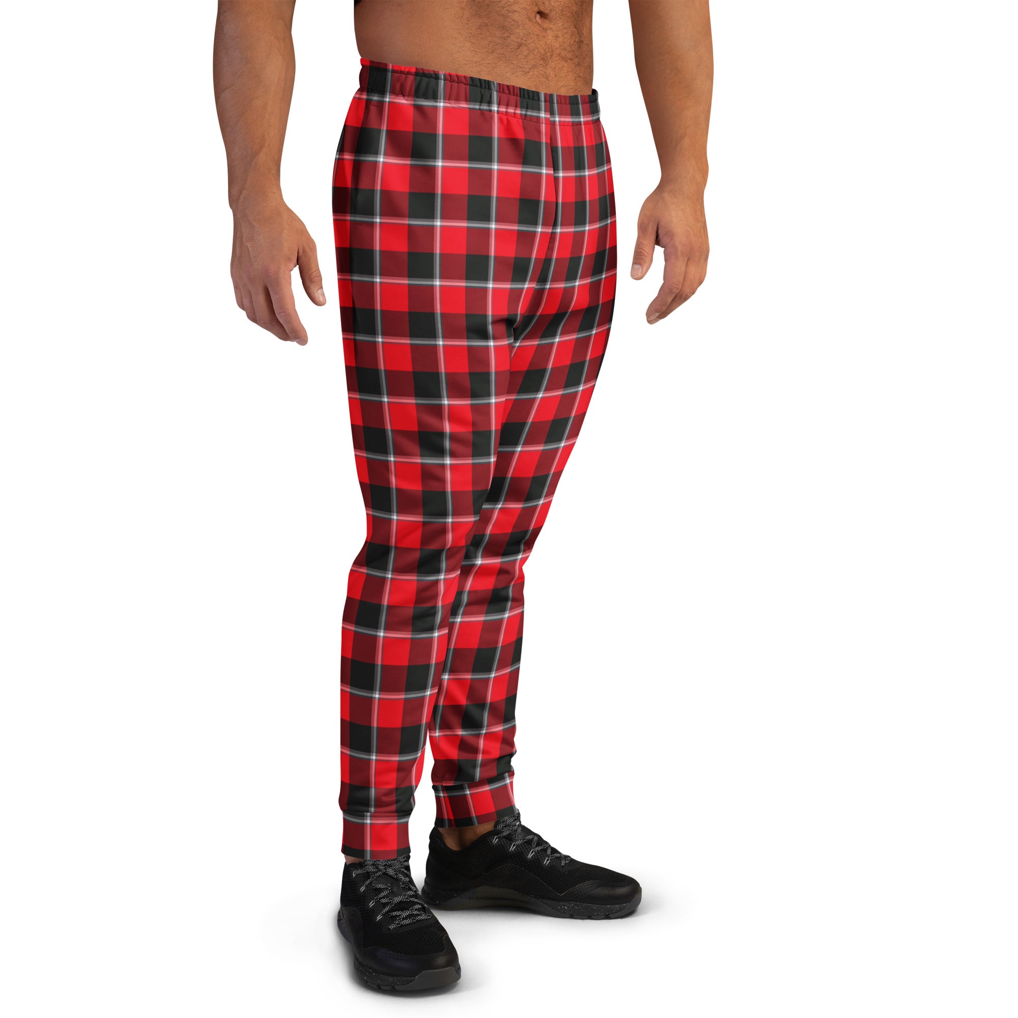 Red Ribbon and Heavy Metal Plaid Men's Joggers - Scottish Squares