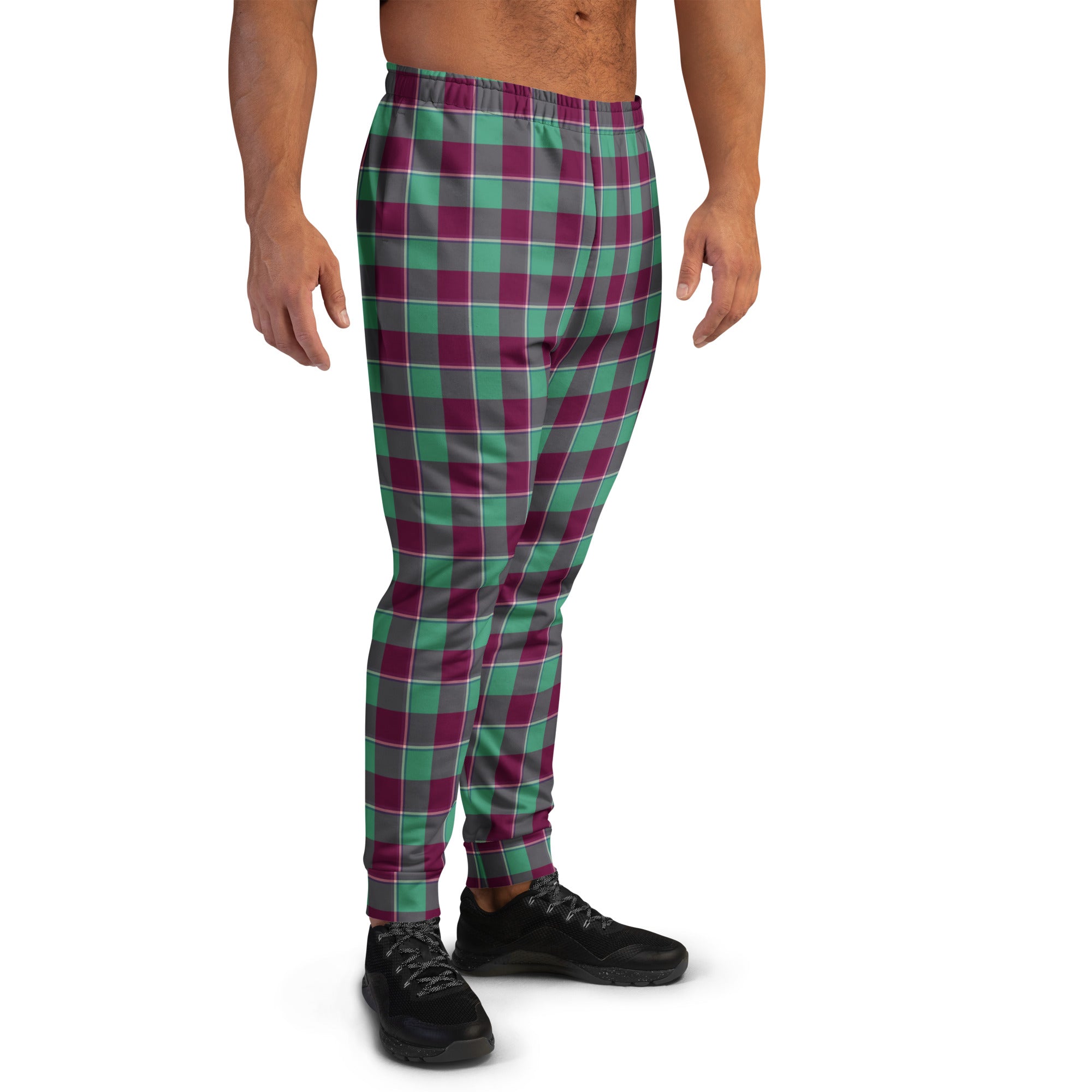 Ocean Green and Mulberry Wood Plaid Men's Joggers - Scottish Squares