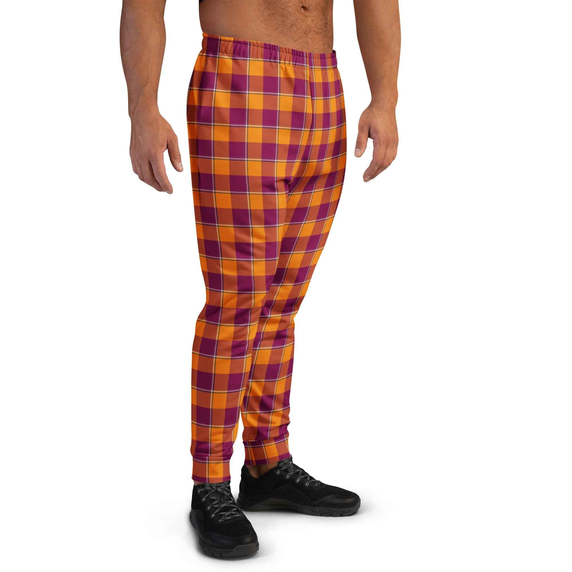 Tahiti Gold and Rose Bud Cherry Plaid Men's Joggers - Scottish Squares