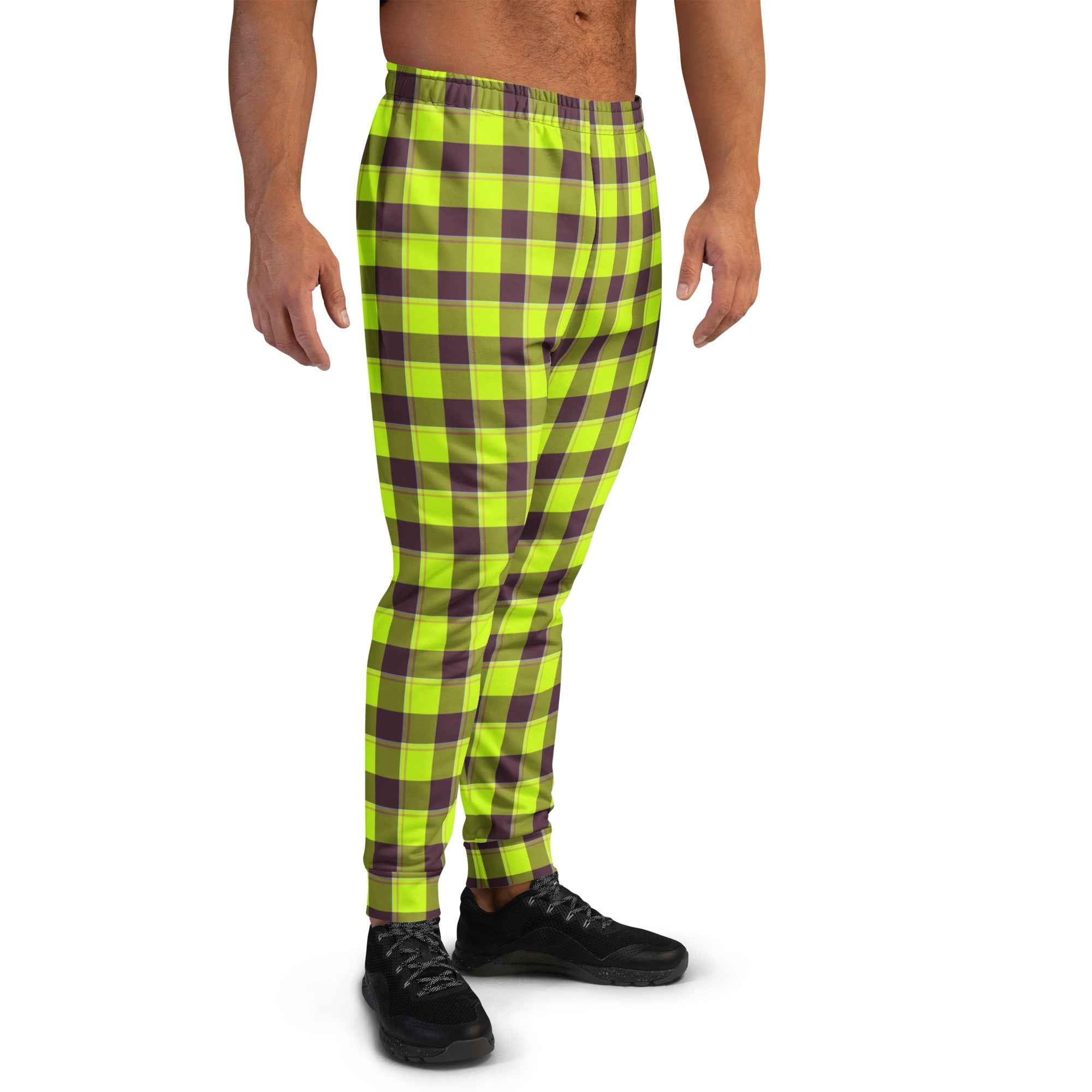 Electric Lime and Livid Brown Plaid Men's Joggers - Scottish Squares