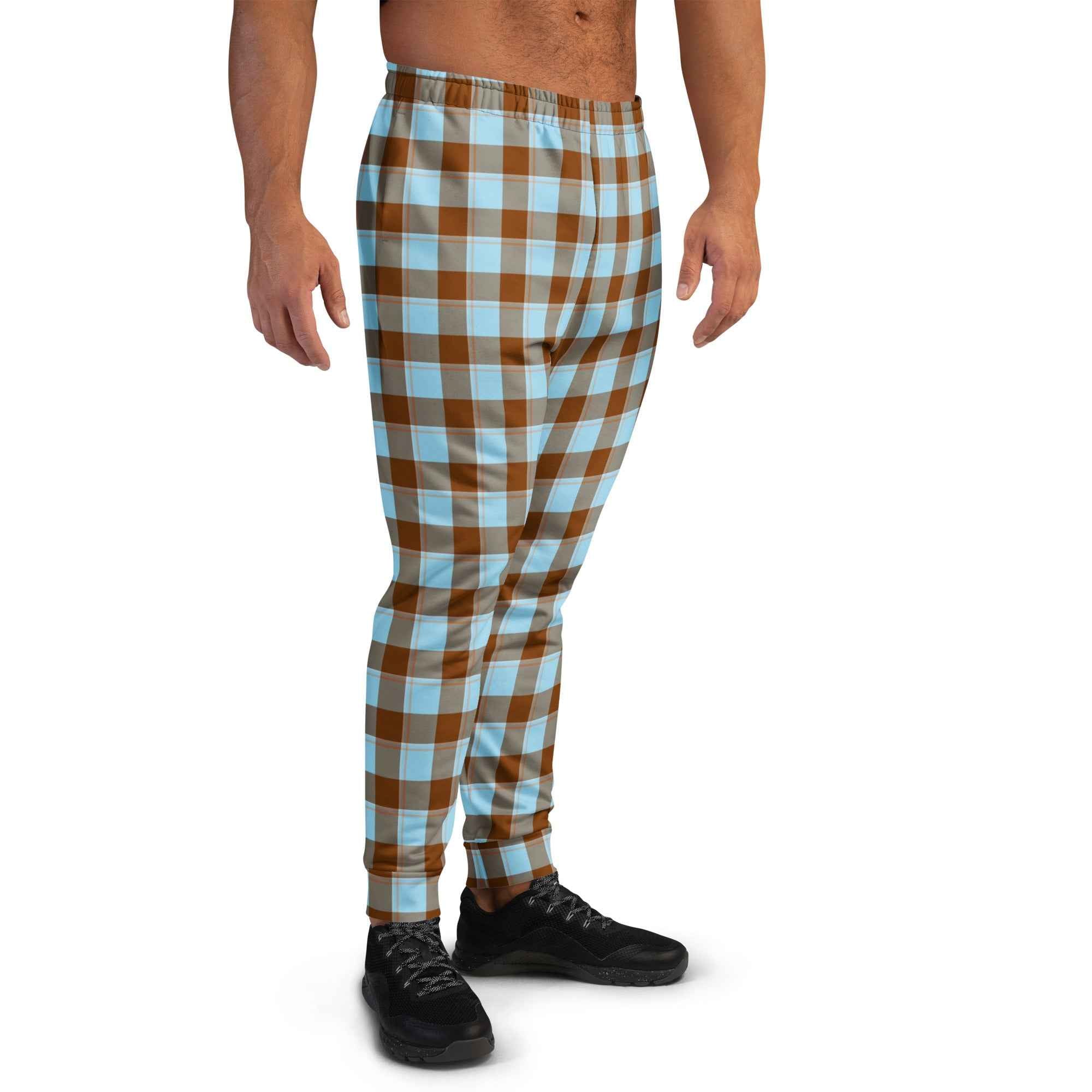 Blizzard Blue and Livid Brown Plaid Men's Joggers - Scottish Squares