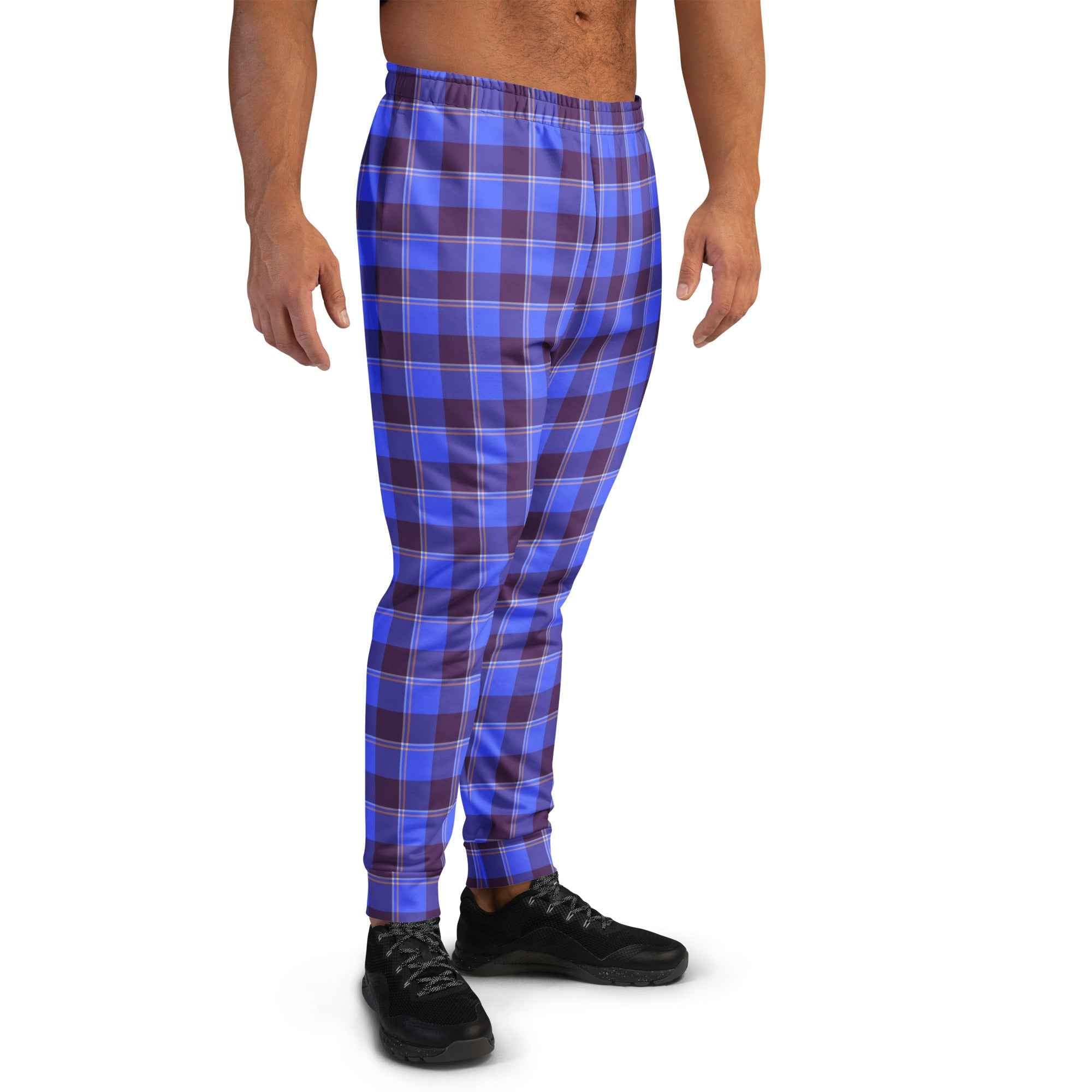 Cornflower Blue and Livid Brown Plaid Men's Joggers - Scottish Squares