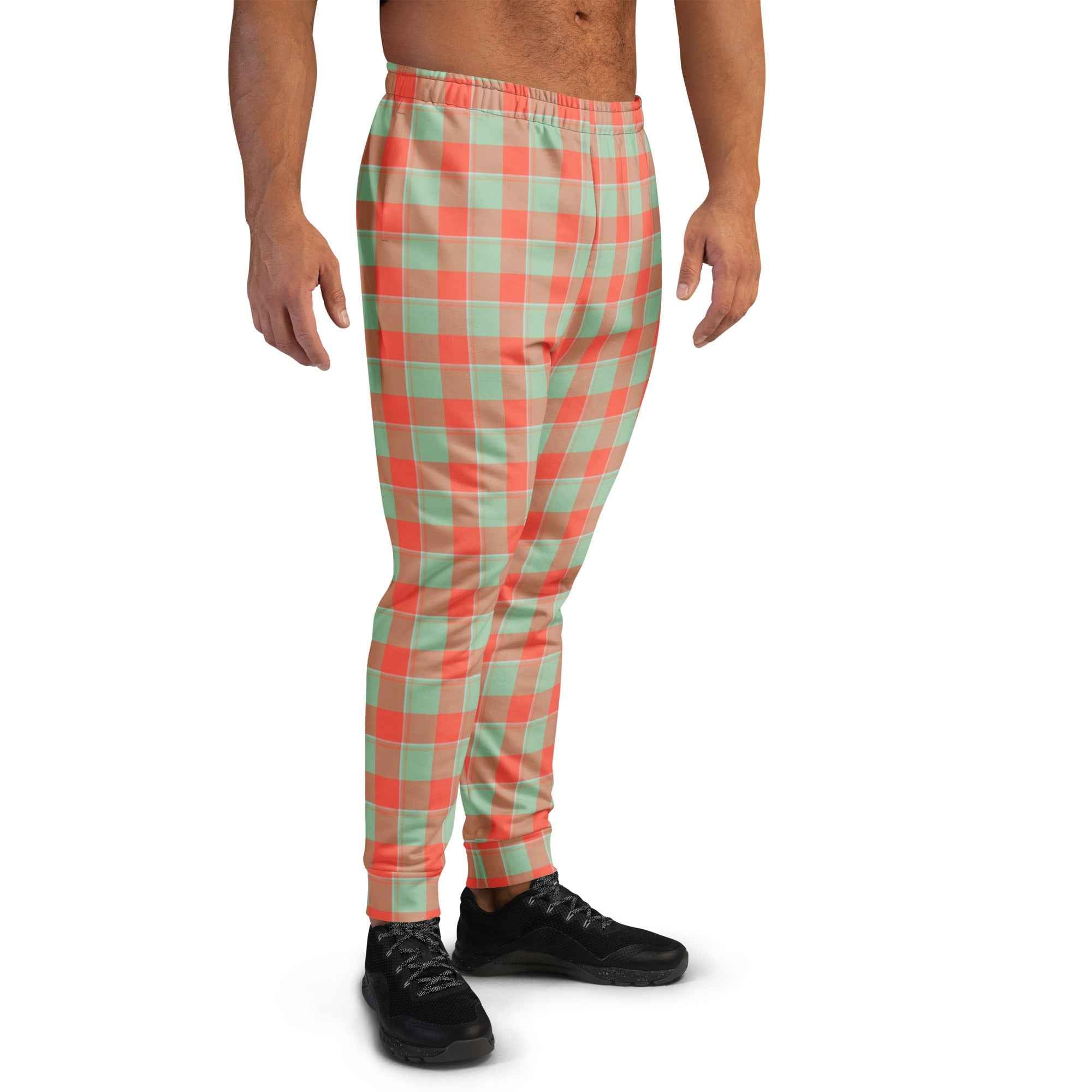 Spring Rain and Persimmon Plaid Men's Joggers - Scottish Squares