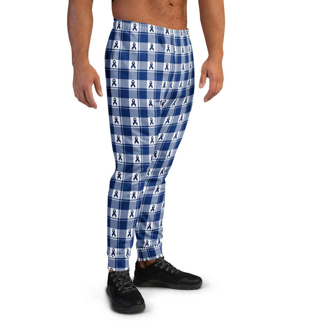 Men's Joggers Colorectal Cancer Awareness Plaid, Dark Blue Ribbon, Supportive Gift - Scottish Squares