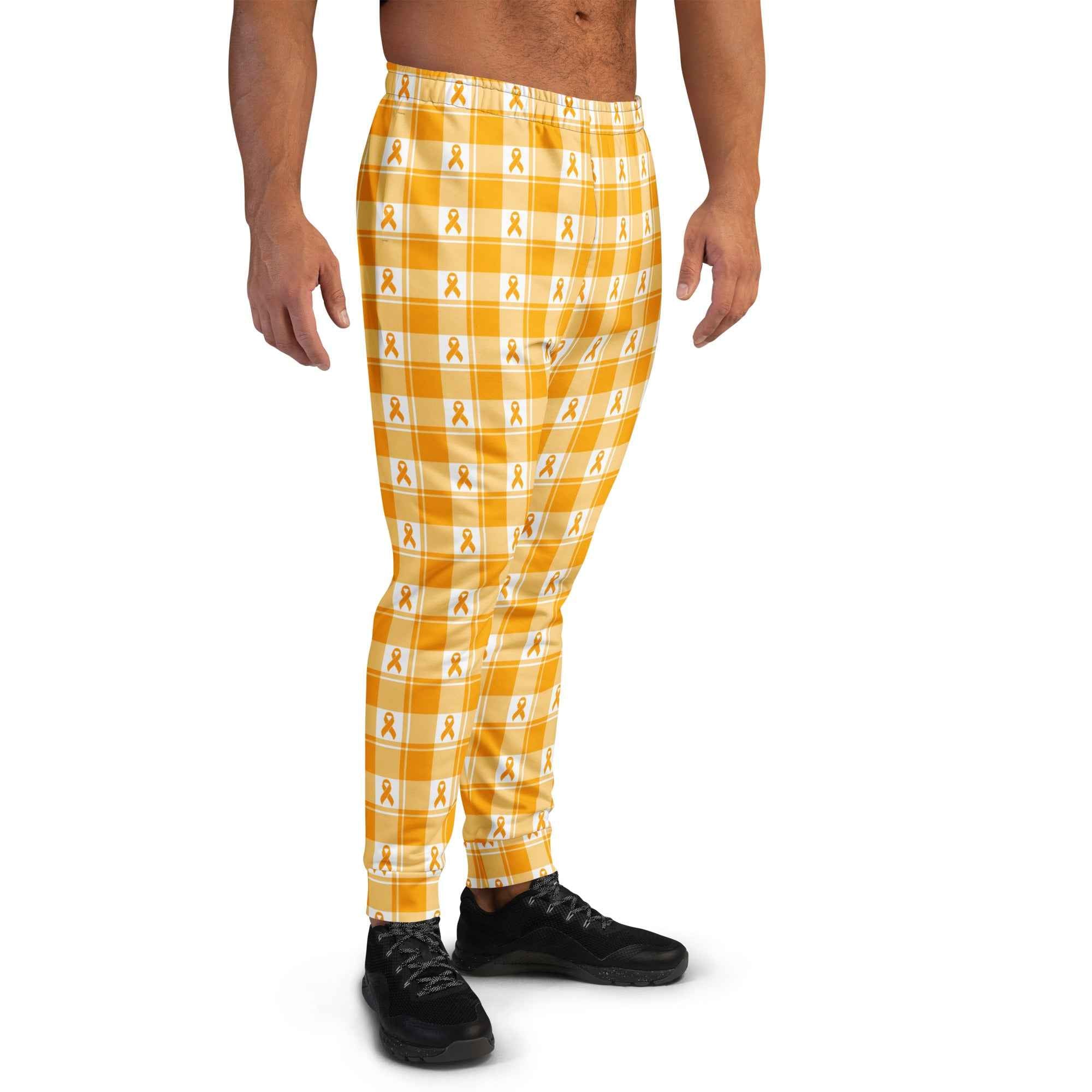 Men's Joggers Kidney Cancer Awareness Plaid, Orange Ribbon, Supportive Gift - Scottish Squares