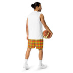 Blaze Orange and Bird Flower Plaid Unisex Mesh Shorts - Scottish Squares