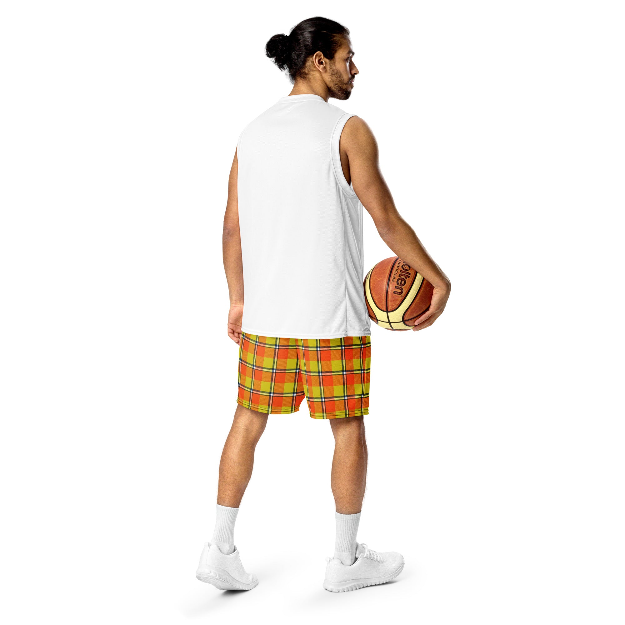 Blaze Orange and Bird Flower Plaid Unisex Mesh Shorts - Scottish Squares