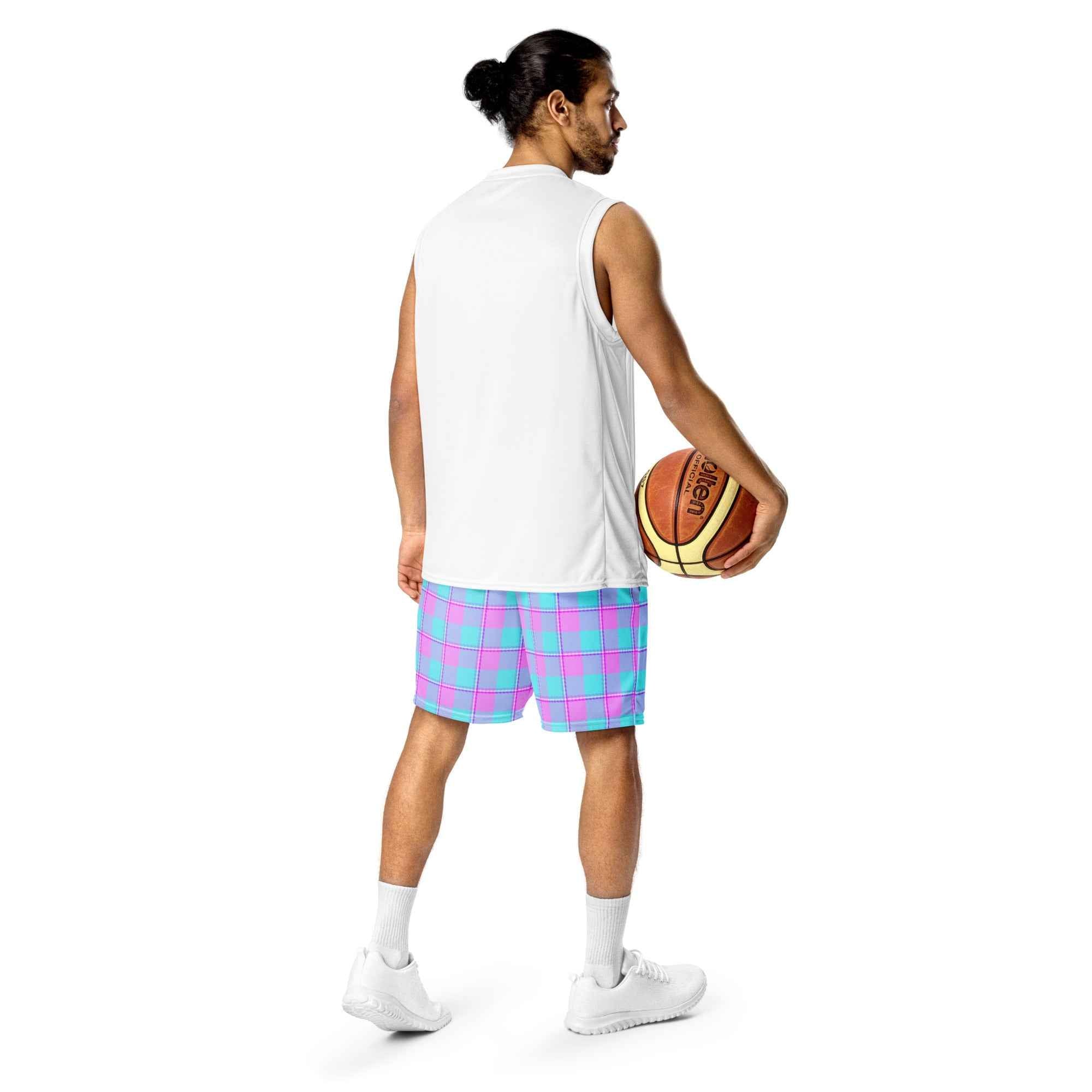 Mauve and Coastal Mist Plaid Unisex Mesh Shorts - Scottish Squares