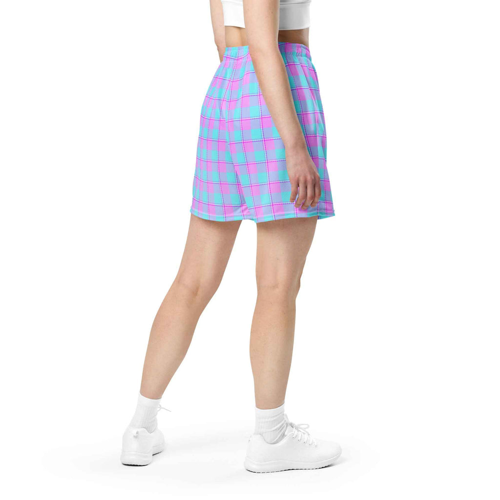Mauve and Coastal Mist Plaid Unisex Mesh Shorts - Scottish Squares