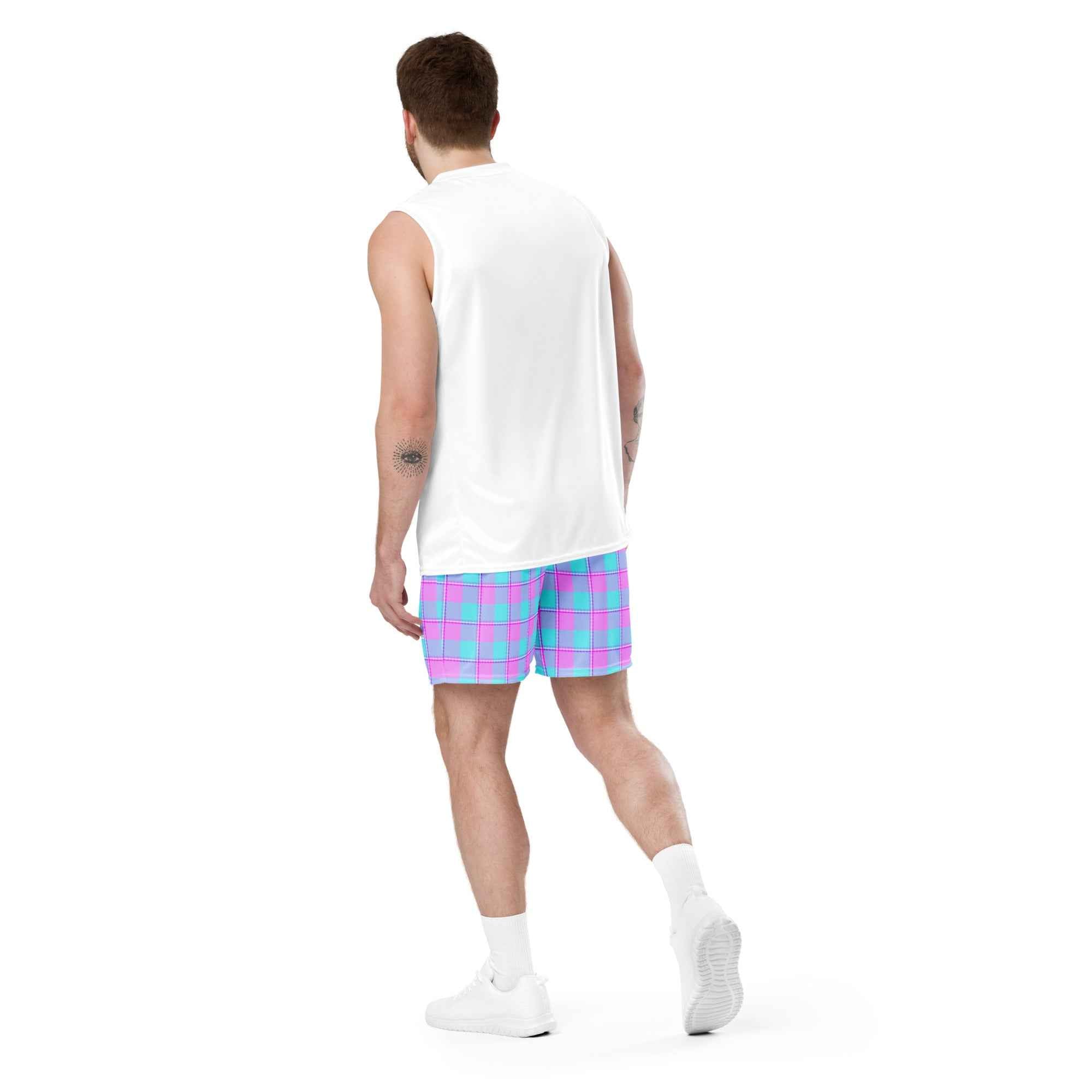 Mauve and Coastal Mist Plaid Unisex Mesh Shorts - Scottish Squares
