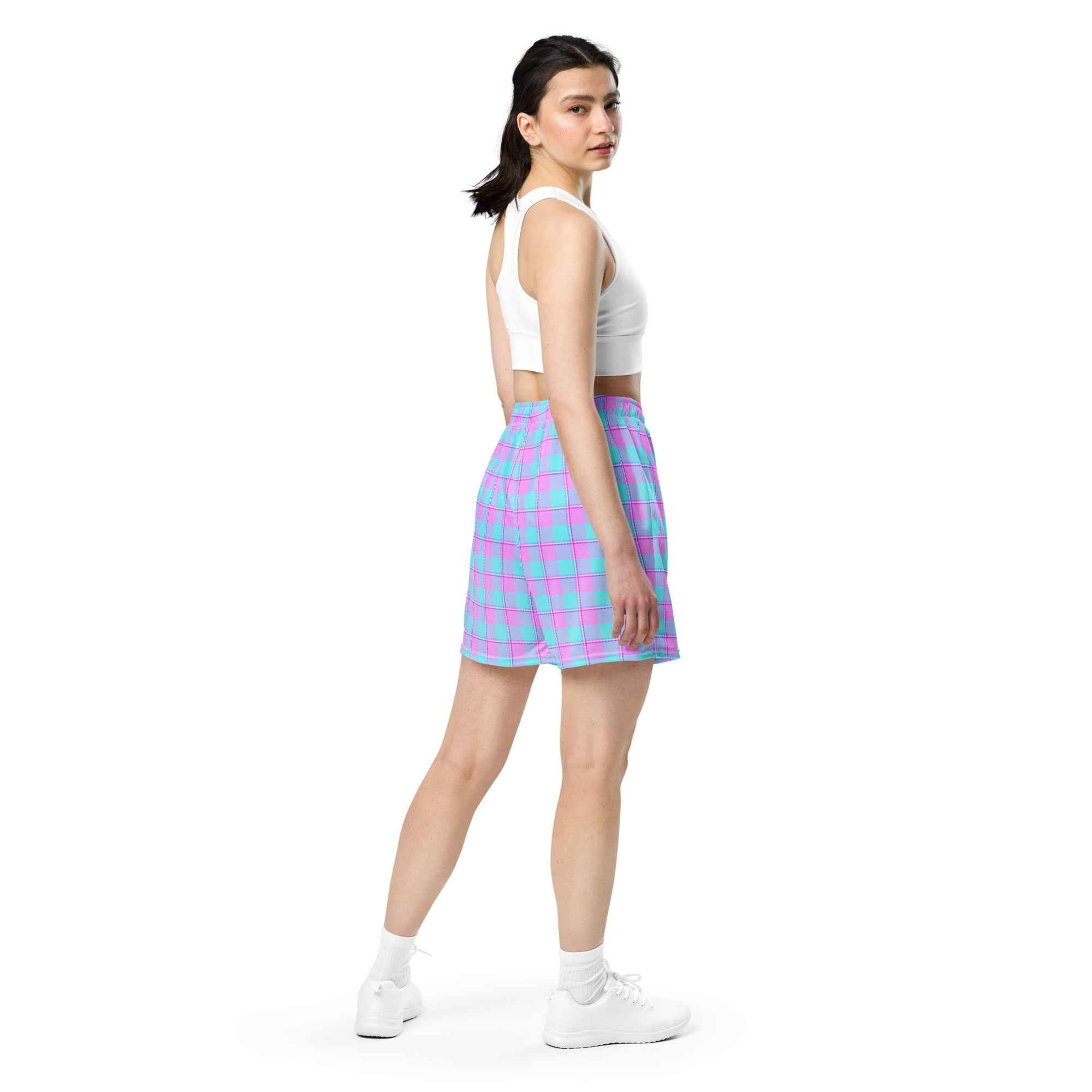 Mauve and Coastal Mist Plaid Unisex Mesh Shorts - Scottish Squares