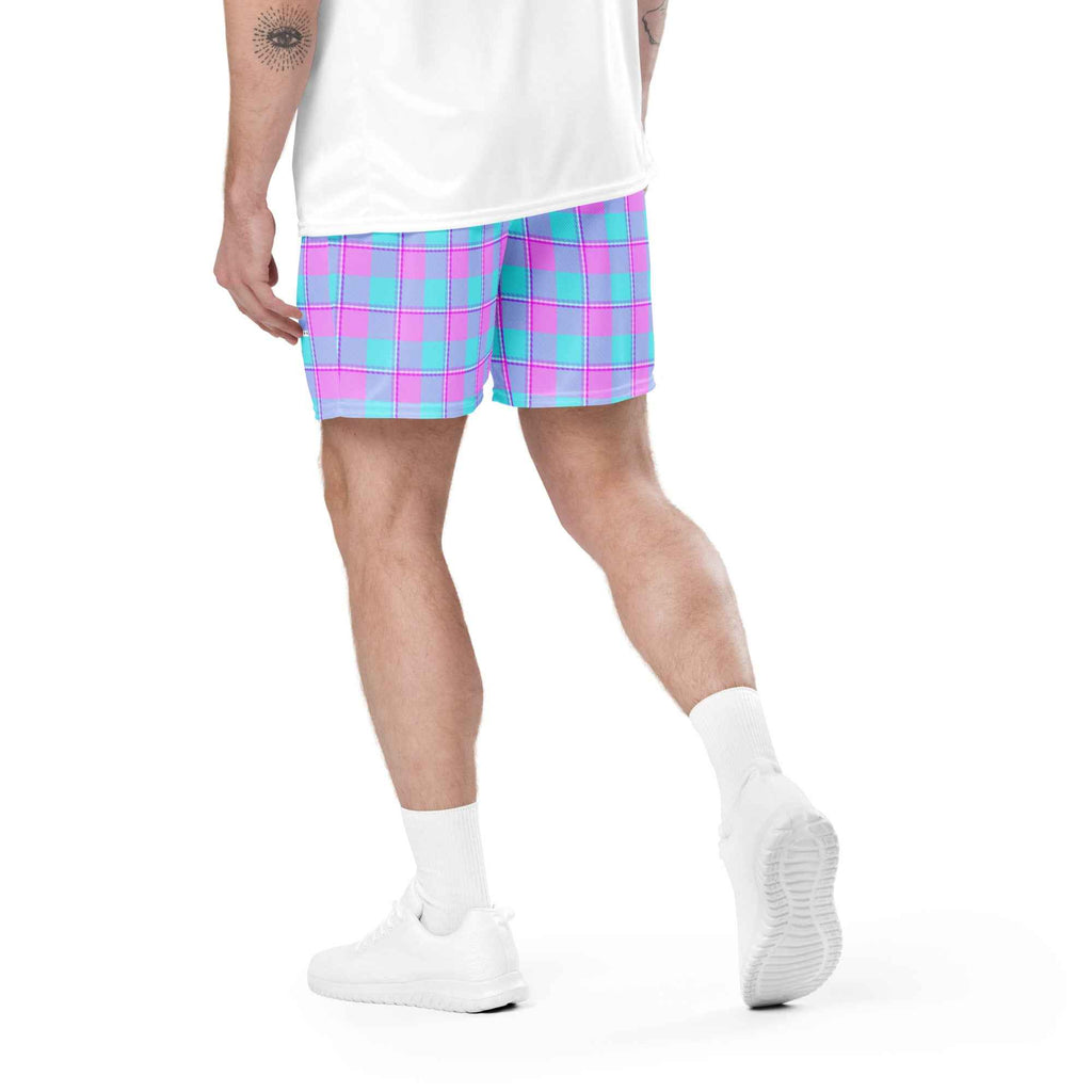 Mauve and Coastal Mist Plaid Unisex Mesh Shorts - Scottish Squares