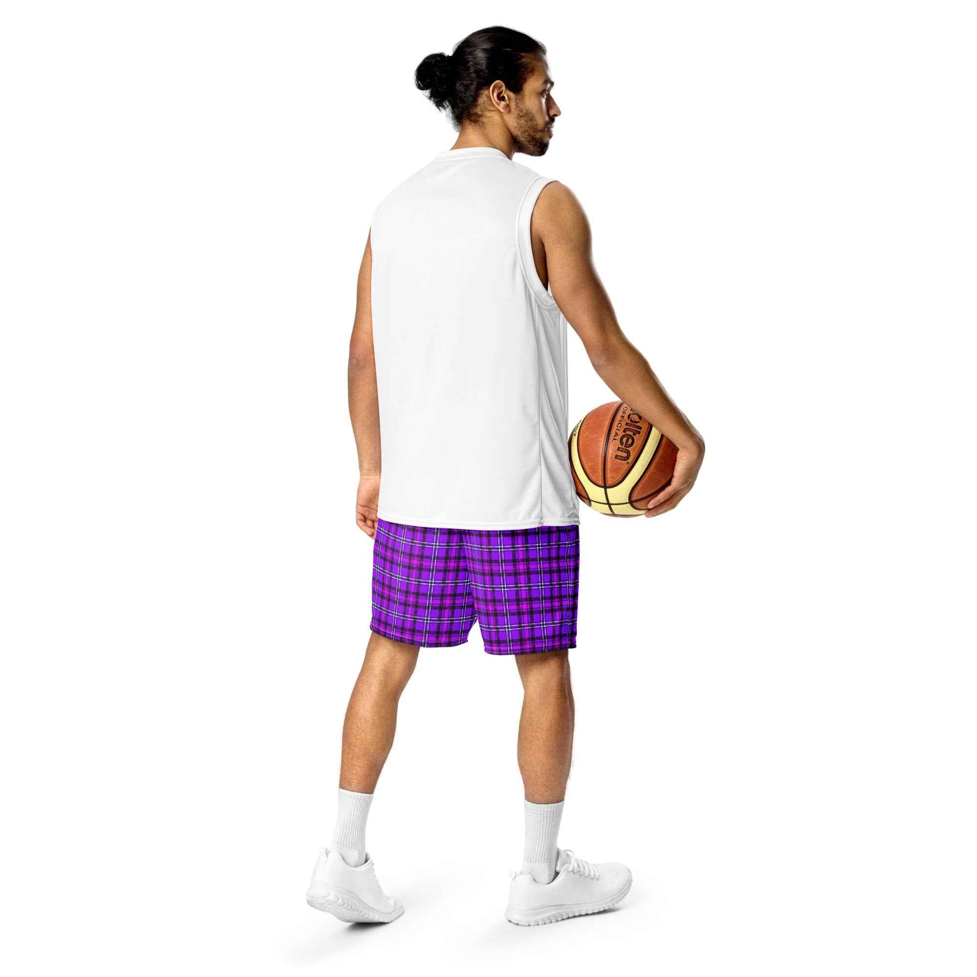Electric Violet and Fuchsia Plaid Unisex Mesh Shorts - Scottish Squares