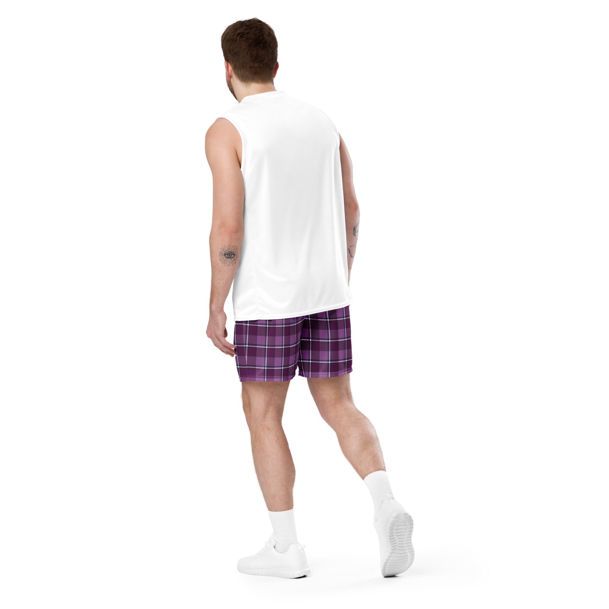 Purple and Trendy Pink Plaid Unisex Mesh Shorts - Scottish Squares