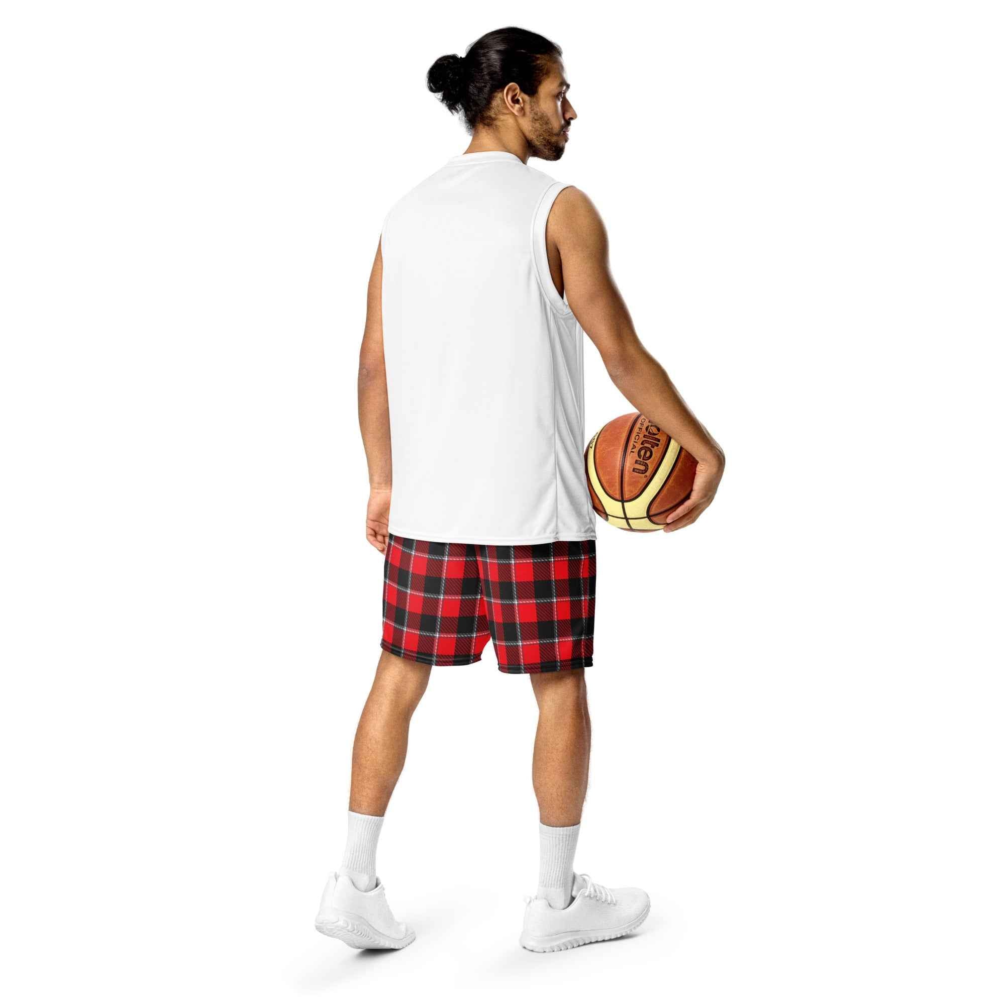 Red Ribbon and Heavy Metal Plaid Unisex Mesh Shorts - Scottish Squares