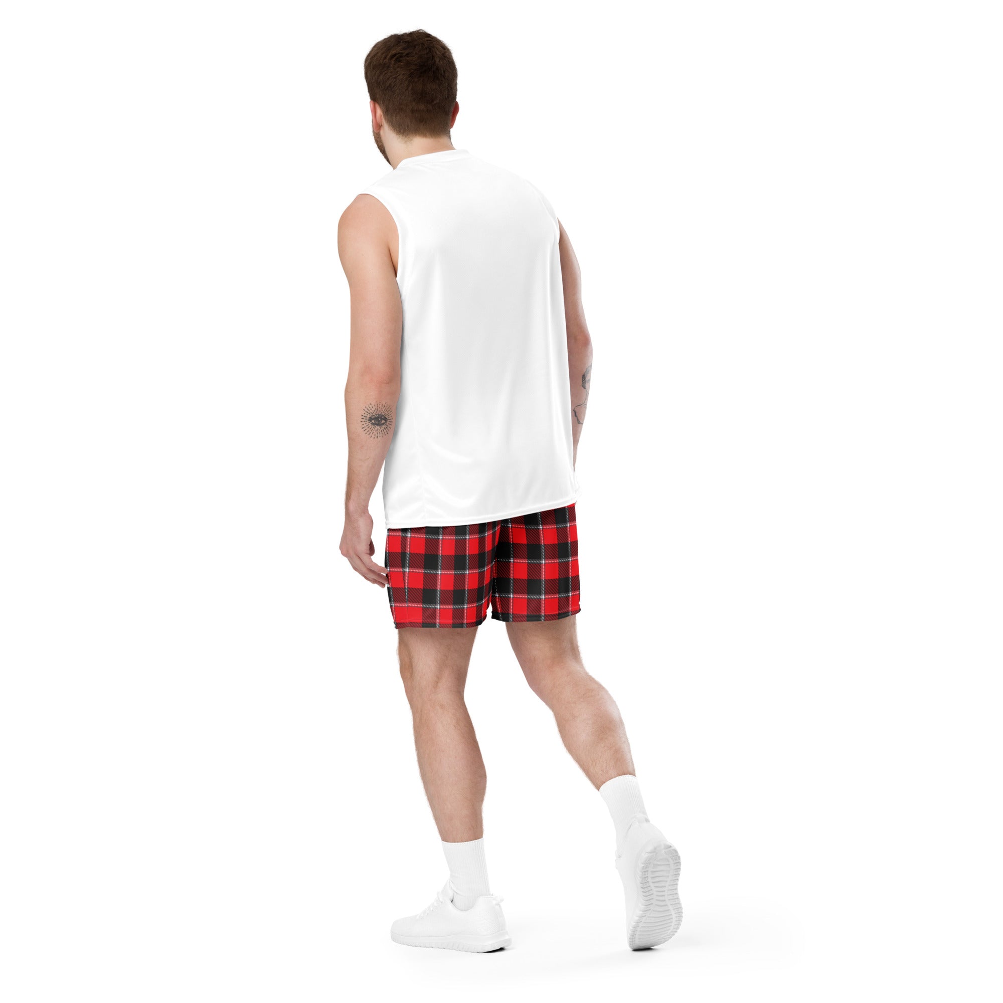 Red Ribbon and Heavy Metal Plaid Unisex Mesh Shorts - Scottish Squares