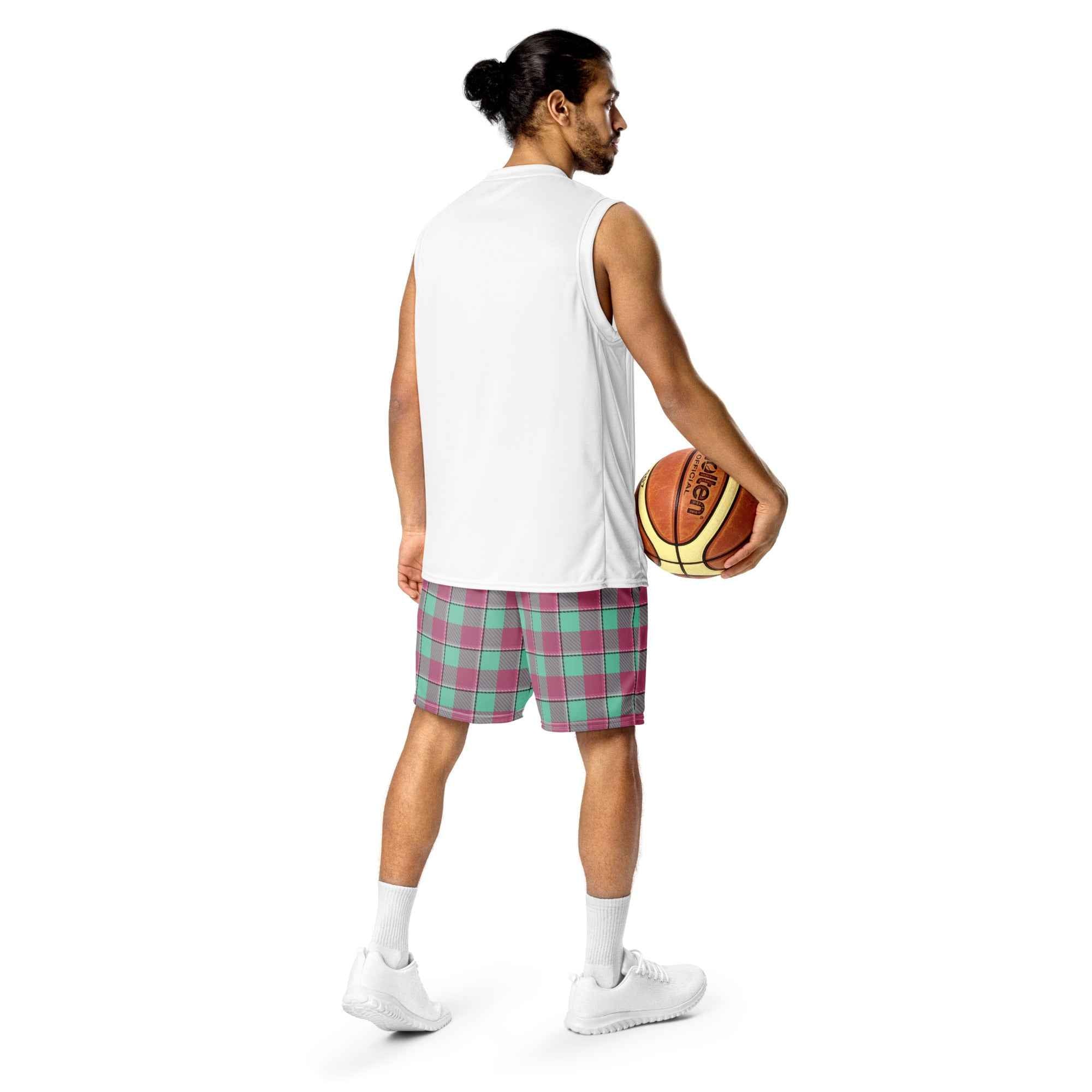 Vista Blue and Turkish Rose Plaid Unisex Mesh Shorts - Scottish Squares