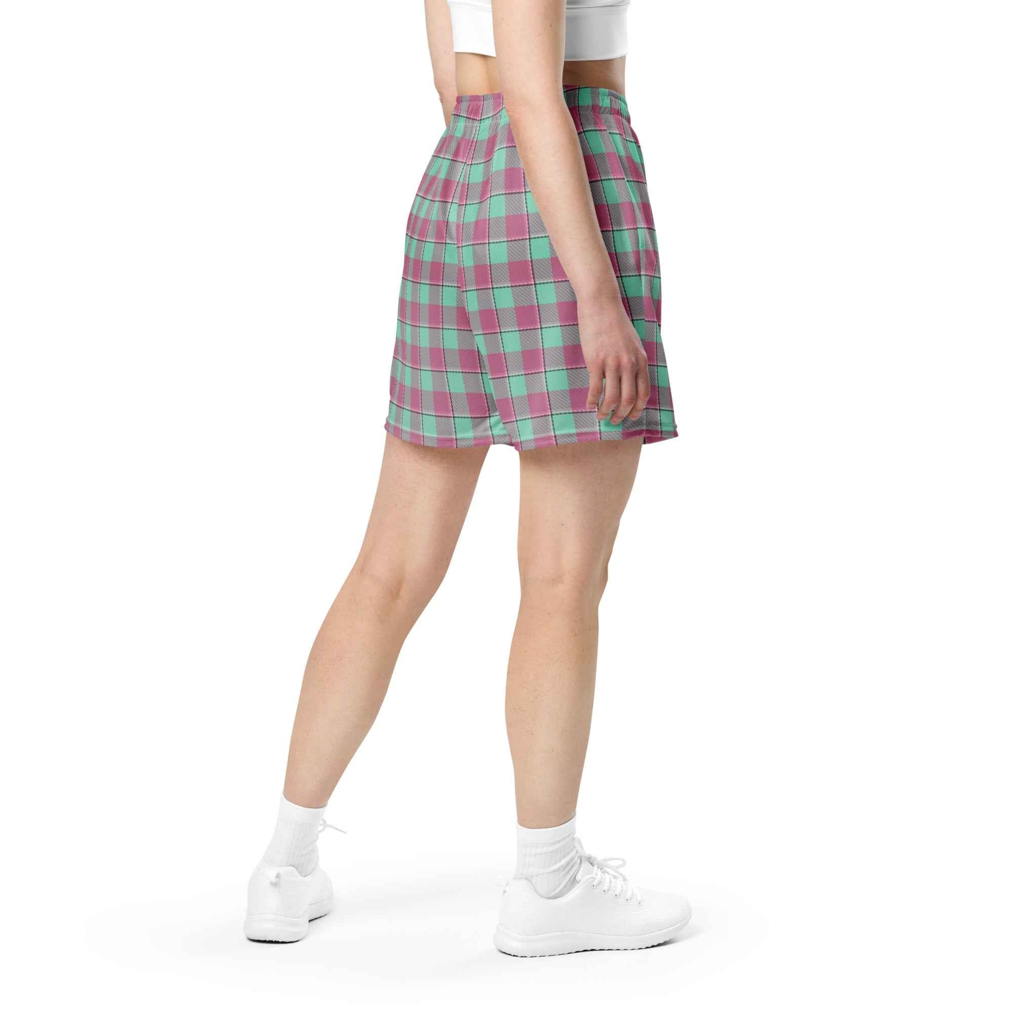 Vista Blue and Turkish Rose Plaid Unisex Mesh Shorts - Scottish Squares