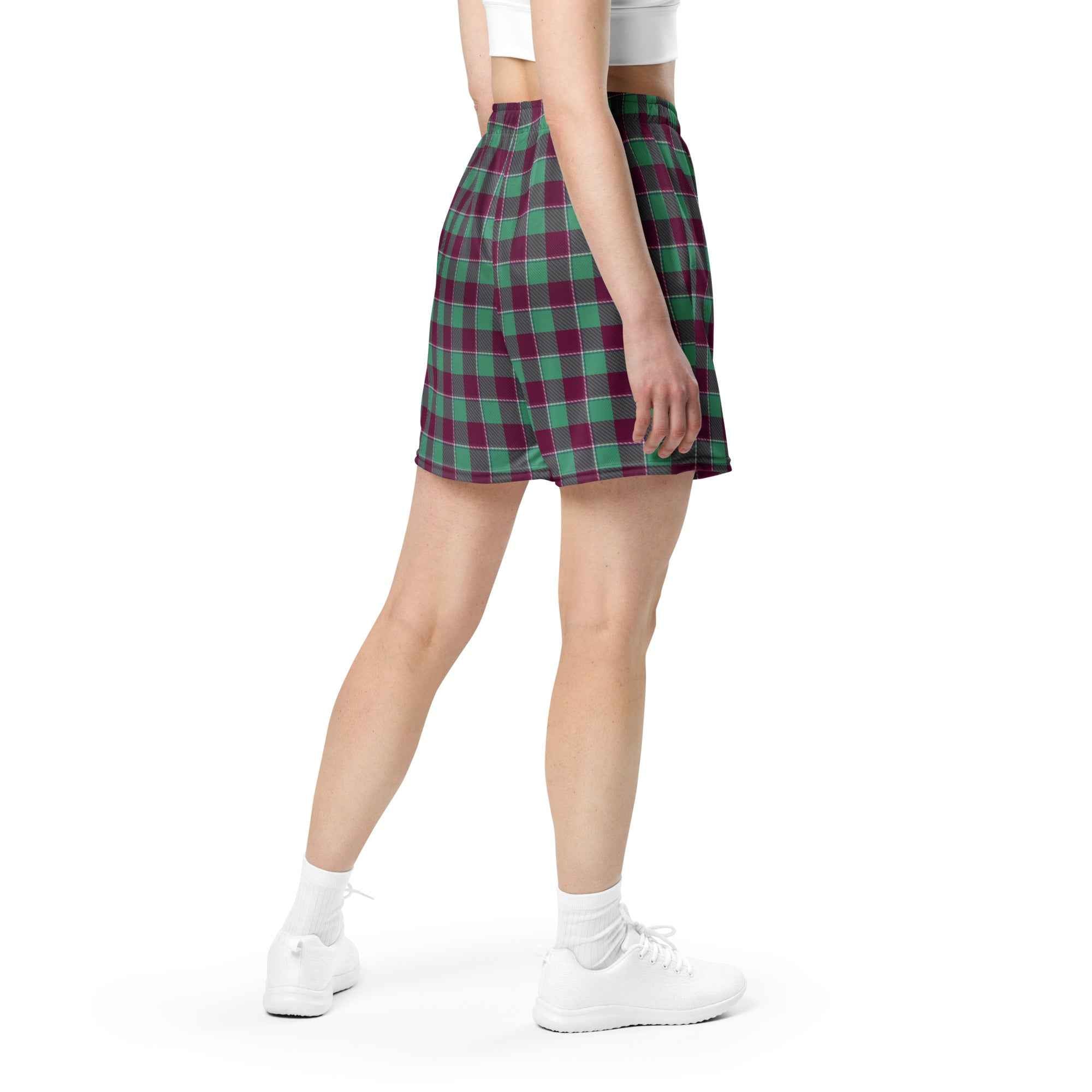 Ocean Green and Mulberry Wood Plaid Unisex Mesh Shorts - Scottish Squares