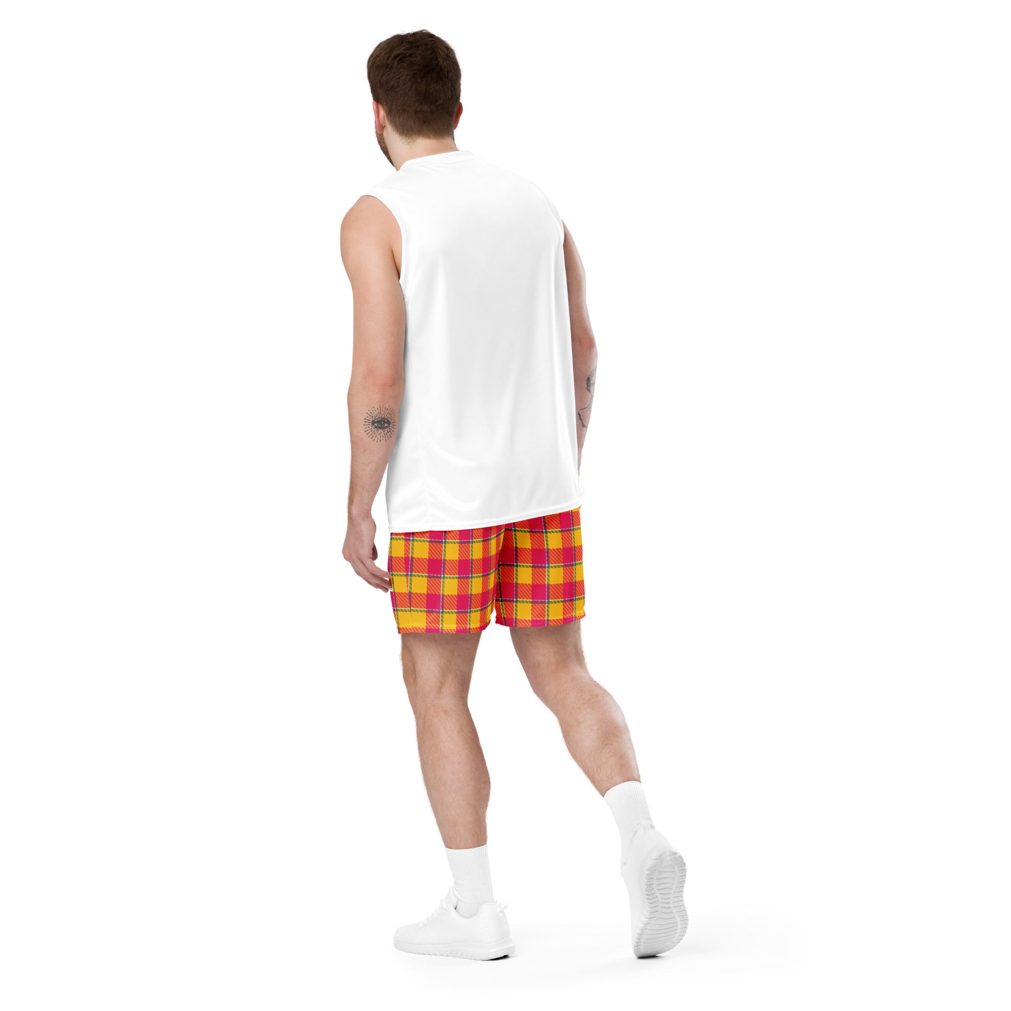 Corn and Razzmatazz Plaid Unisex Mesh Shorts - Scottish Squares