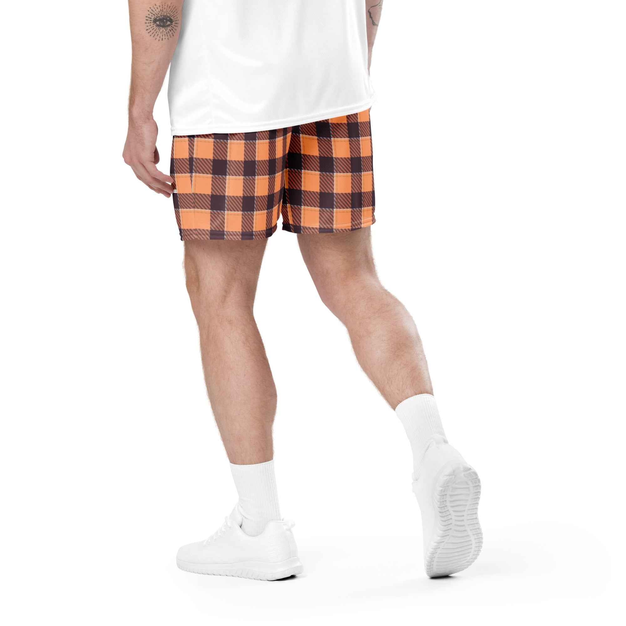 Hit Pink and Livid Brown Plaid Unisex Mesh Shorts - Scottish Squares