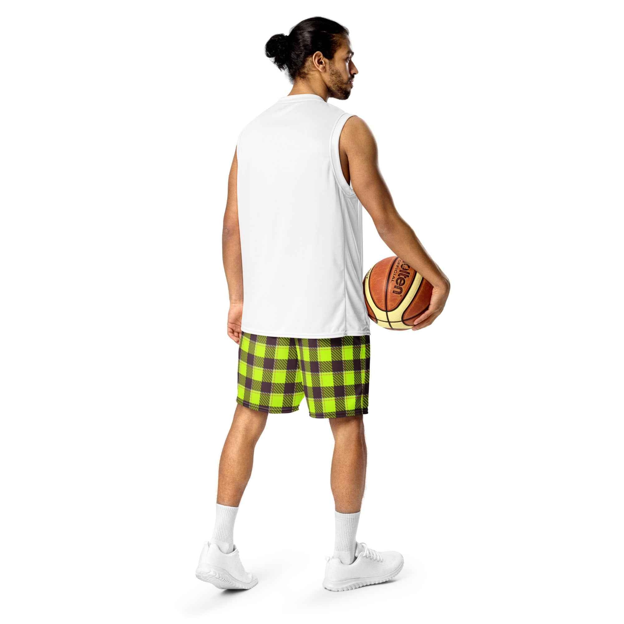 Electric Lime and Livid Brown Plaid Unisex Mesh Shorts - Scottish Squares