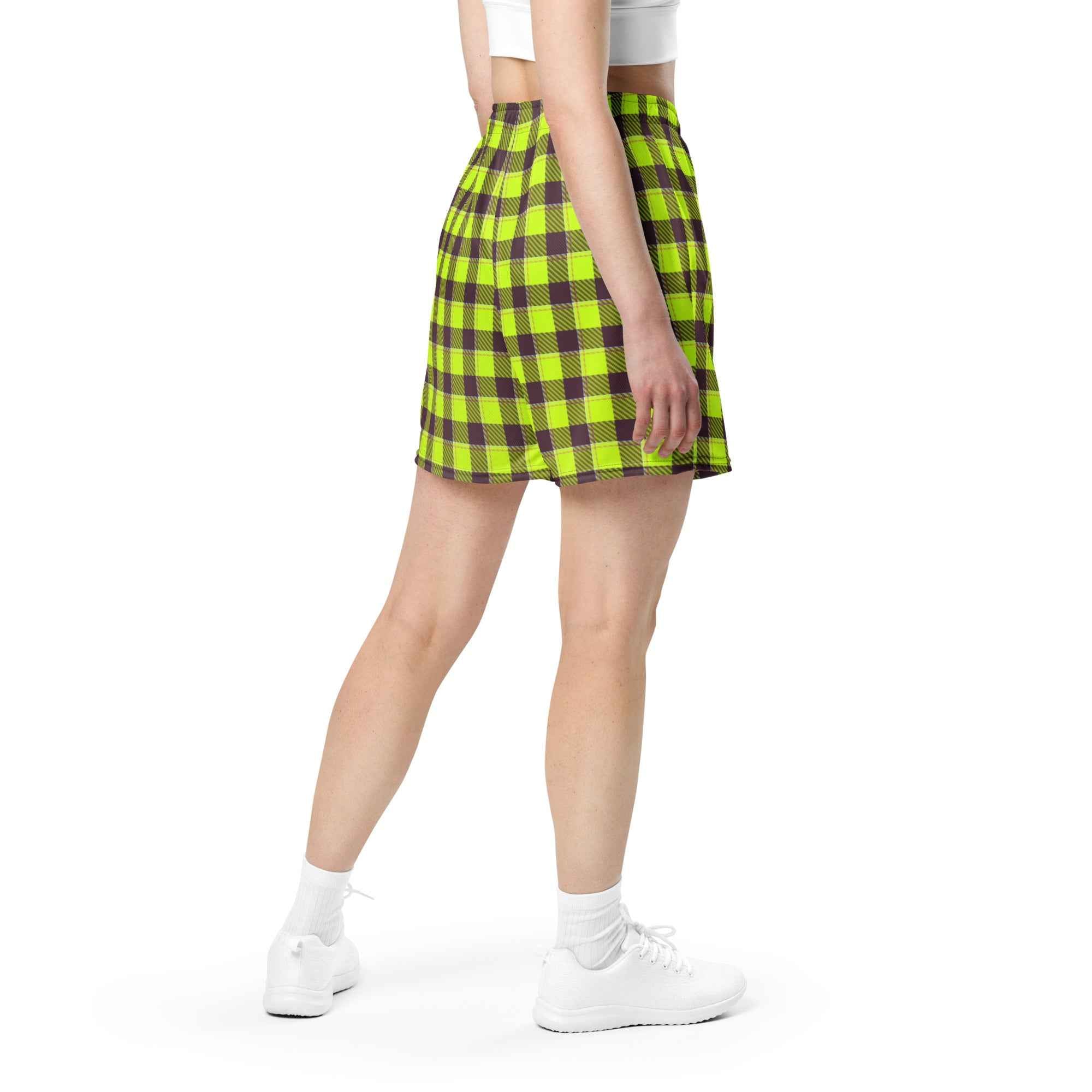Electric Lime and Livid Brown Plaid Unisex Mesh Shorts - Scottish Squares