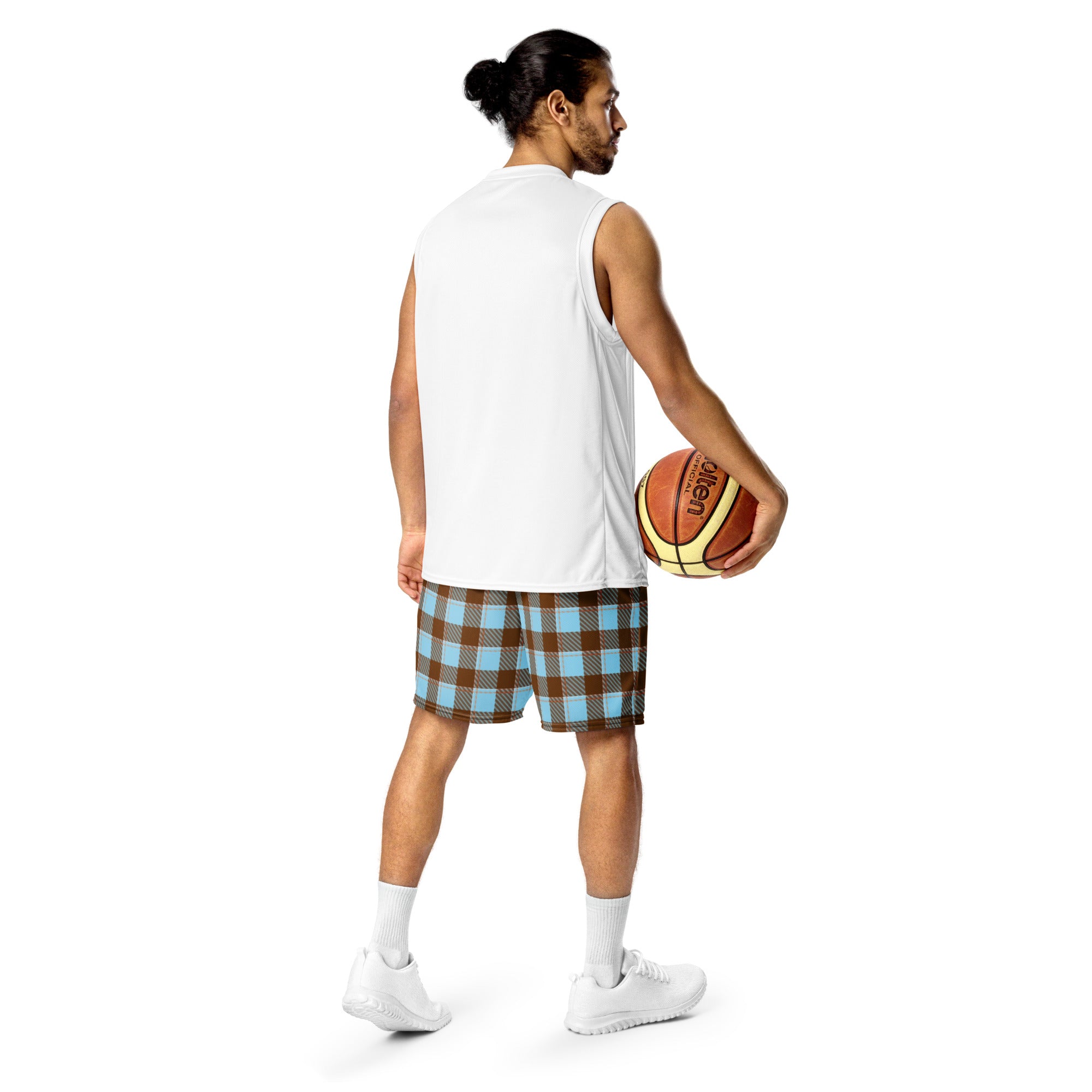 Blizzard Blue and Livid Brown Plaid Unisex Mesh Shorts - Scottish Squares